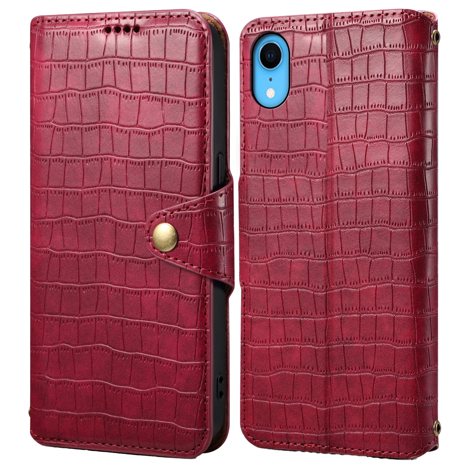 For iPhone XR 6.1 inch Anti-scratch Leather Case Crocodile Texture Wallet Phone Cover