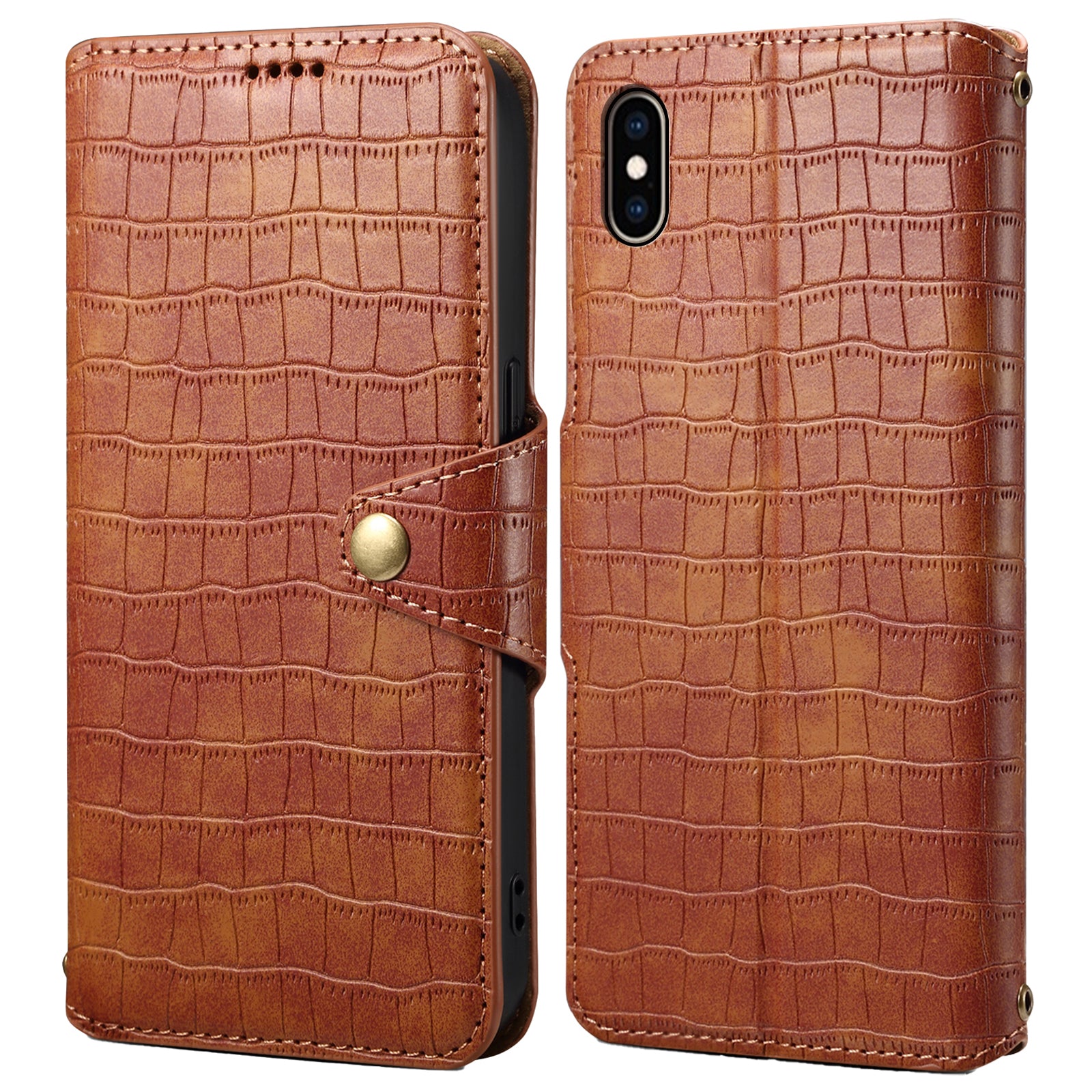 For iPhone XS Max Leather Case Crocodile Texture Phone Cover with Wallet Stand