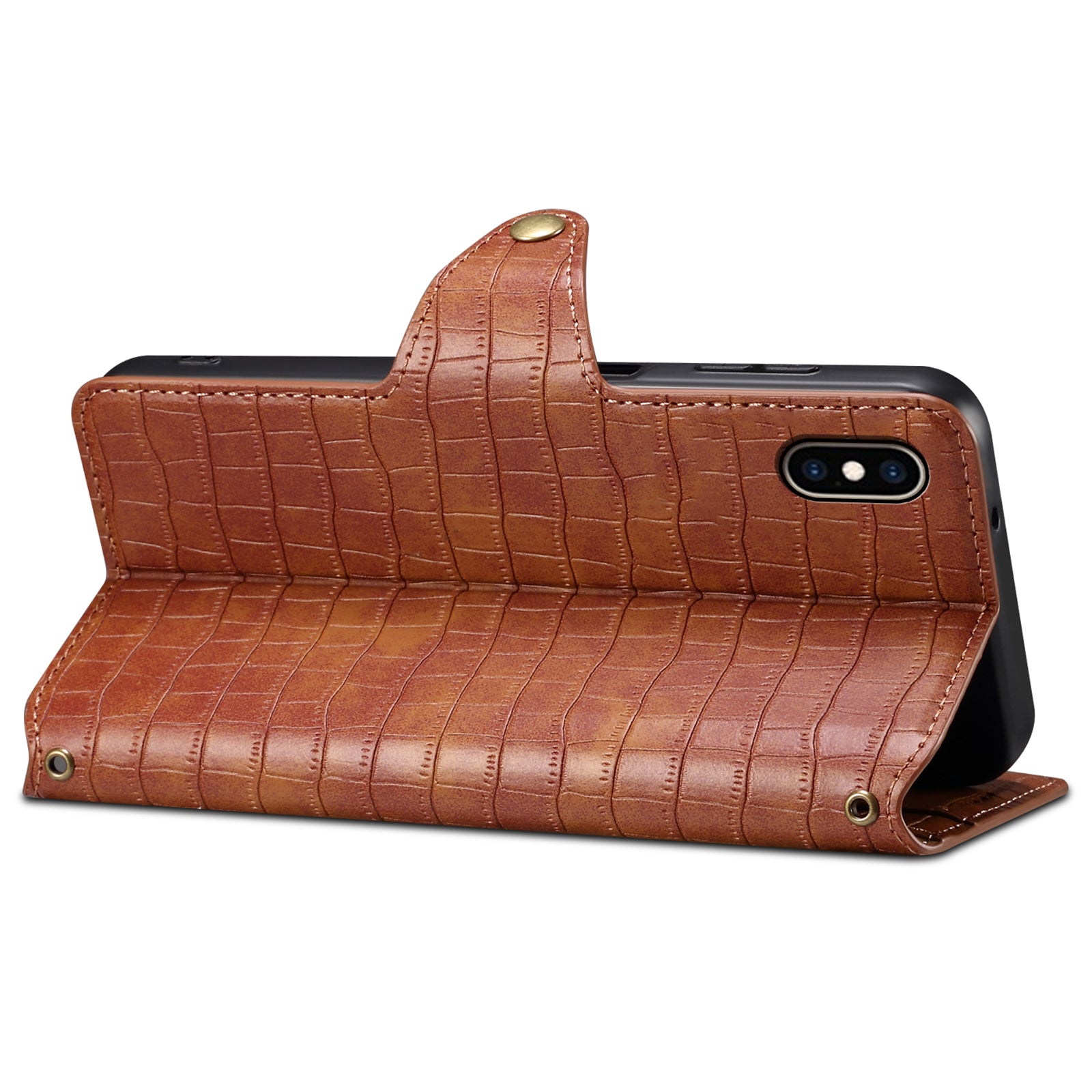For iPhone XS Max Leather Case Crocodile Texture Phone Cover with Wallet Stand