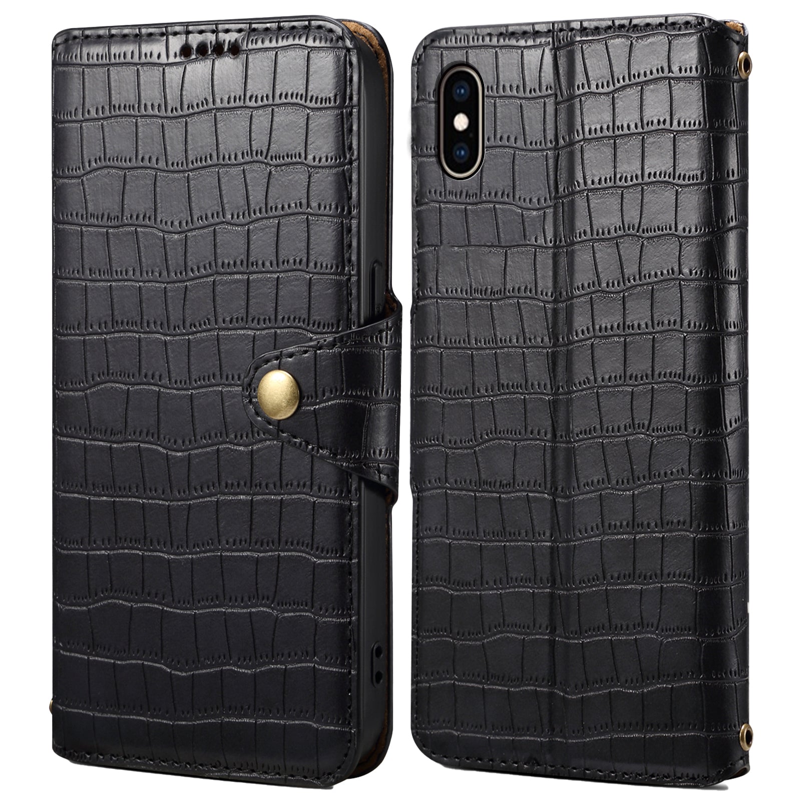 For iPhone XS Max Leather Case Crocodile Texture Phone Cover with Wallet Stand