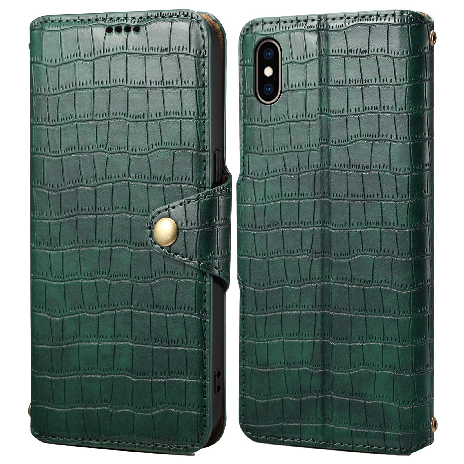 For iPhone XS Max Leather Case Crocodile Texture Phone Cover with Wallet Stand