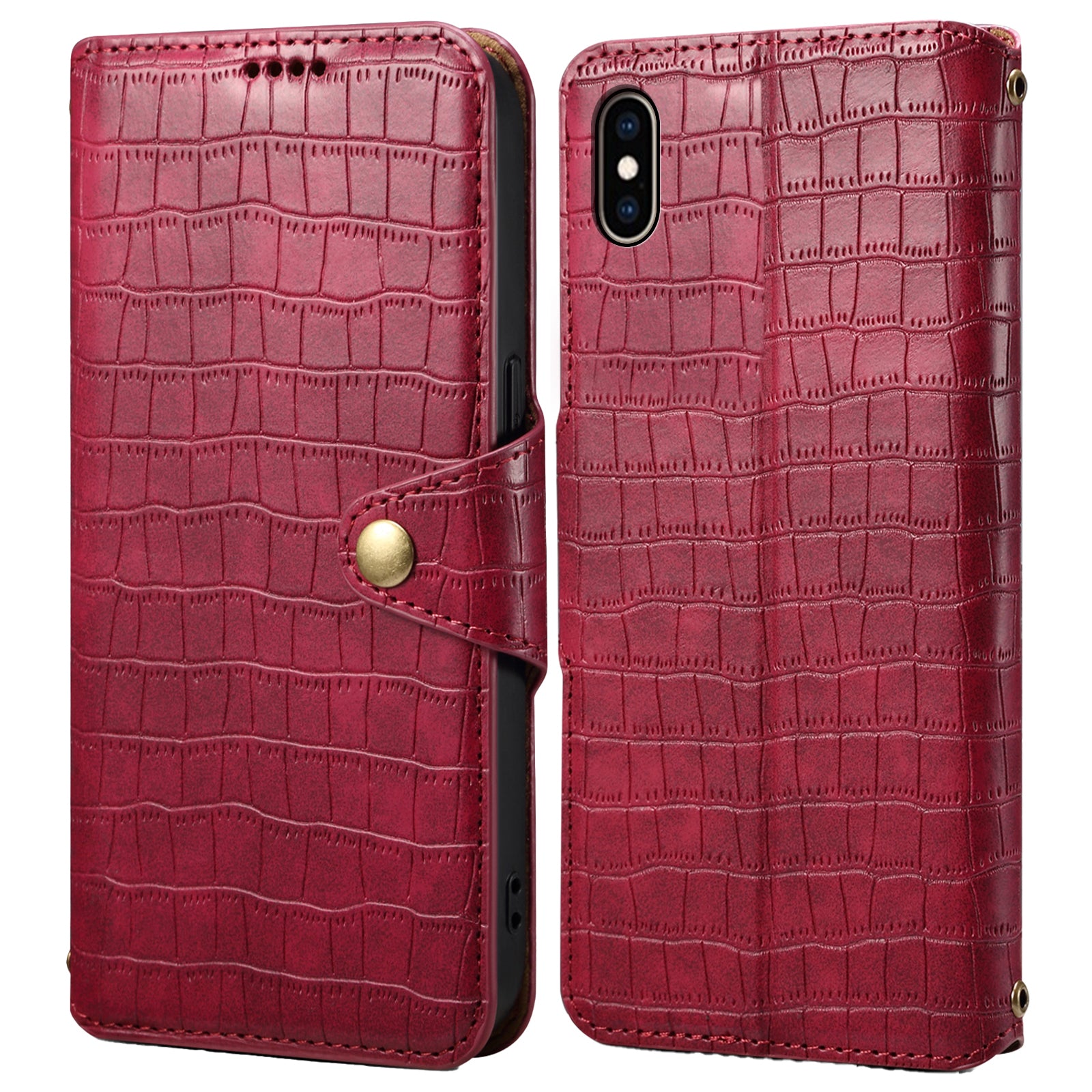 For iPhone XS Max Leather Case Crocodile Texture Phone Cover with Wallet Stand