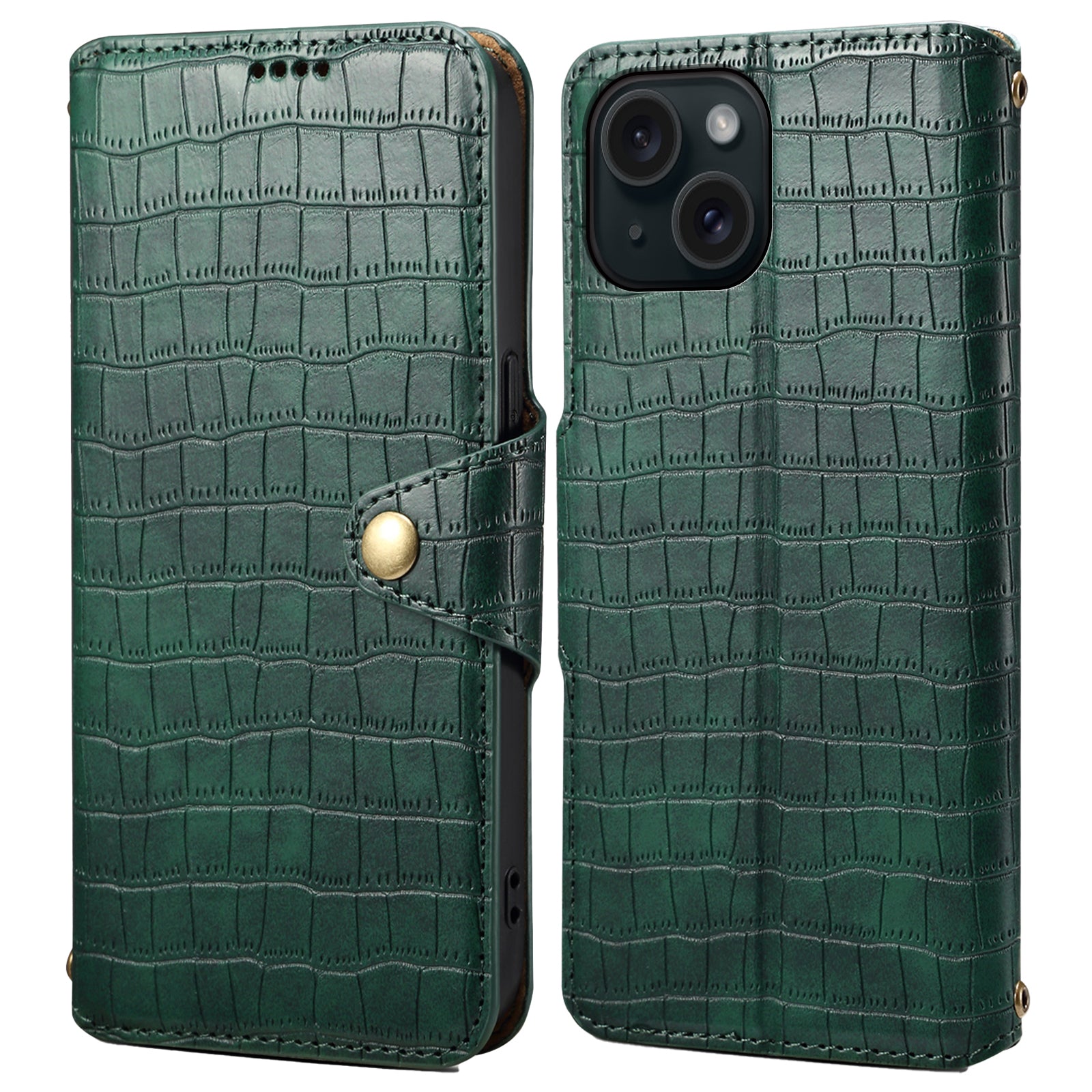 For iPhone 15 Leather Case Crocodile Texture Wallet Full Protection Phone Cover