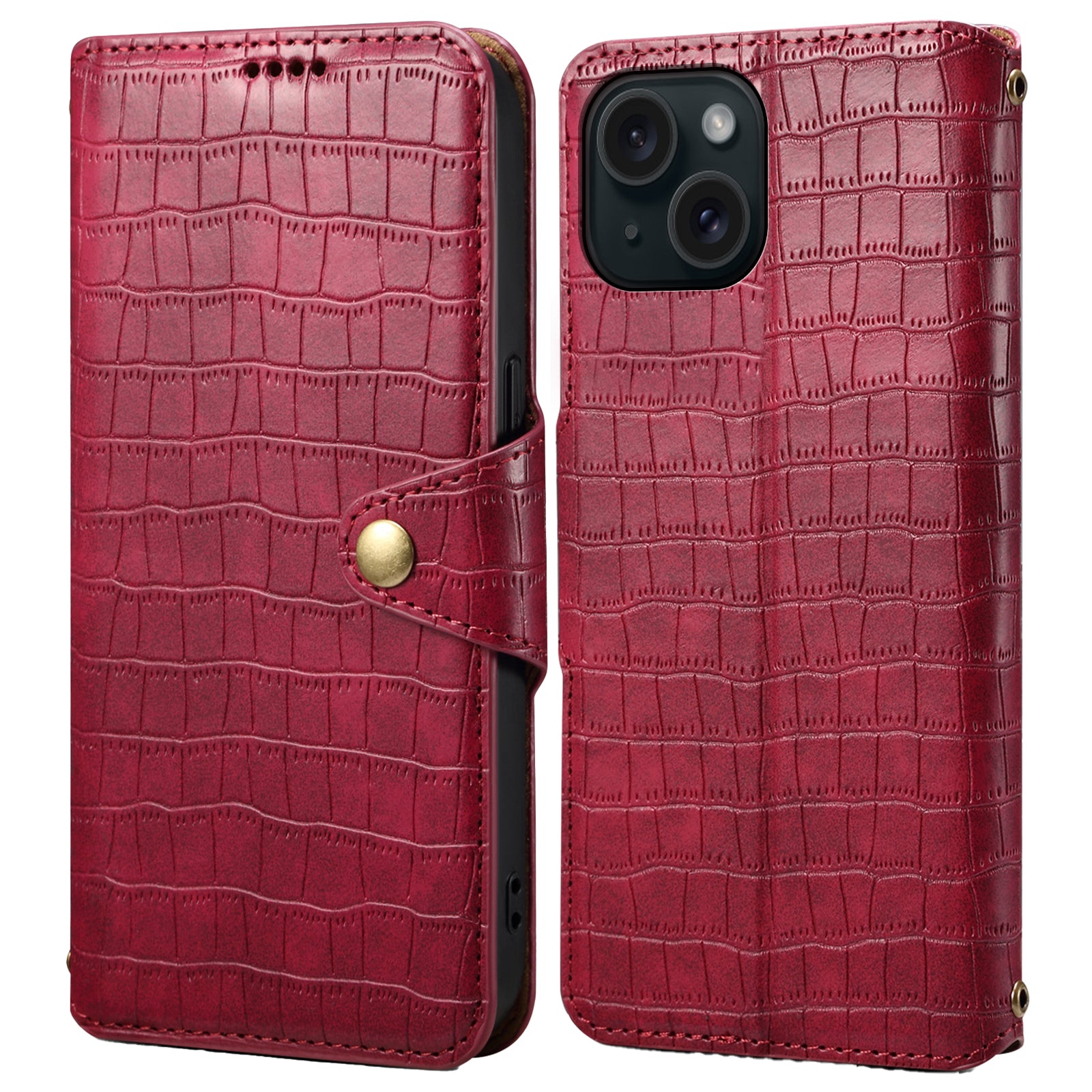 For iPhone 15 Leather Case Crocodile Texture Wallet Full Protection Phone Cover