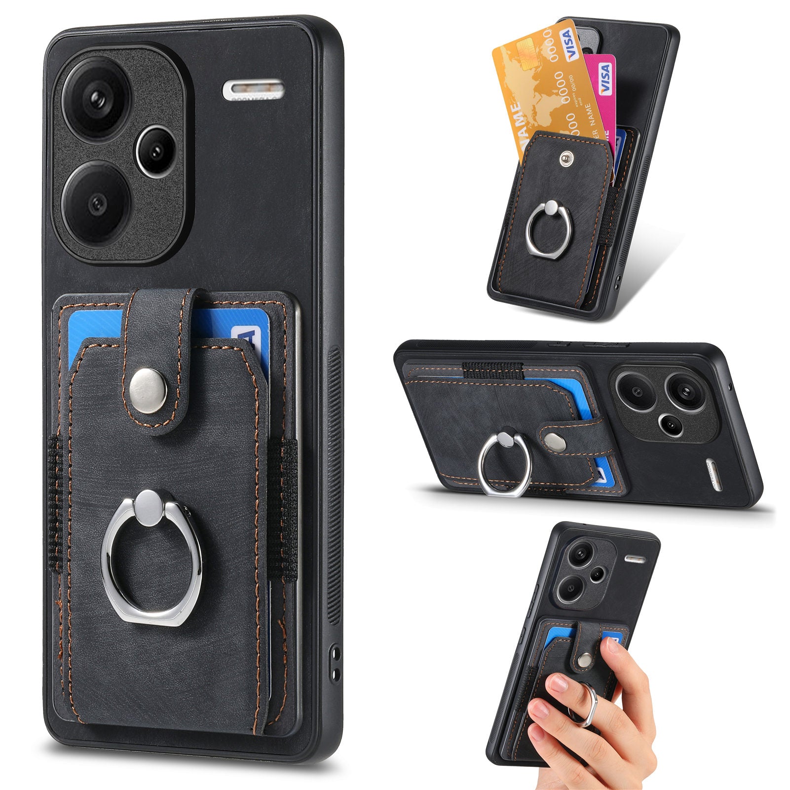 D2 For Xiaomi Redmi Note 13 Pro+ 5G Ring Phone Protective Cover Phone Card Holder Kickstand