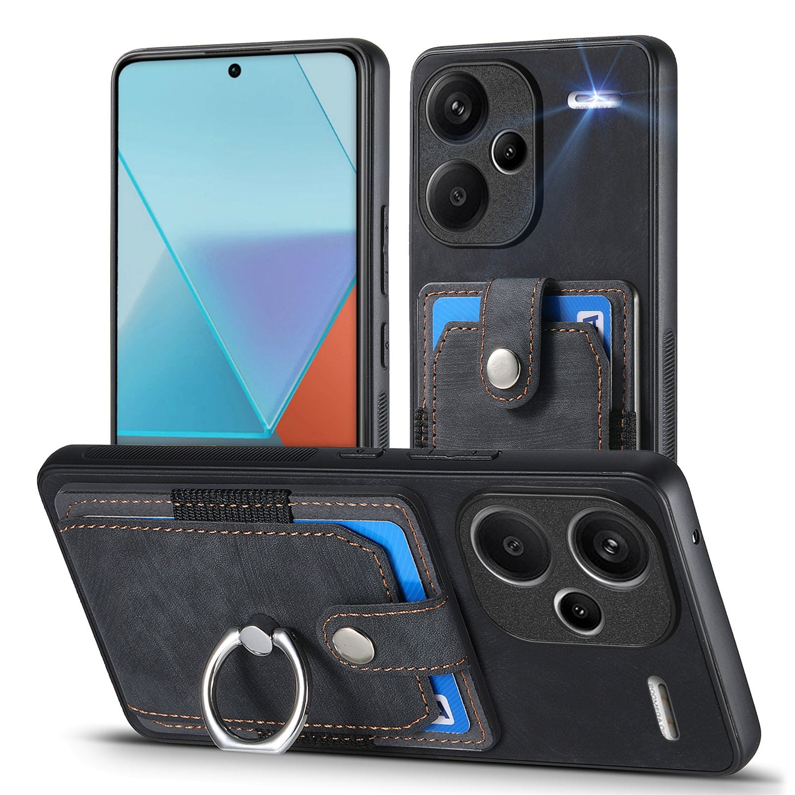 D2 For Xiaomi Redmi Note 13 Pro+ 5G Ring Phone Protective Cover Phone Card Holder Kickstand