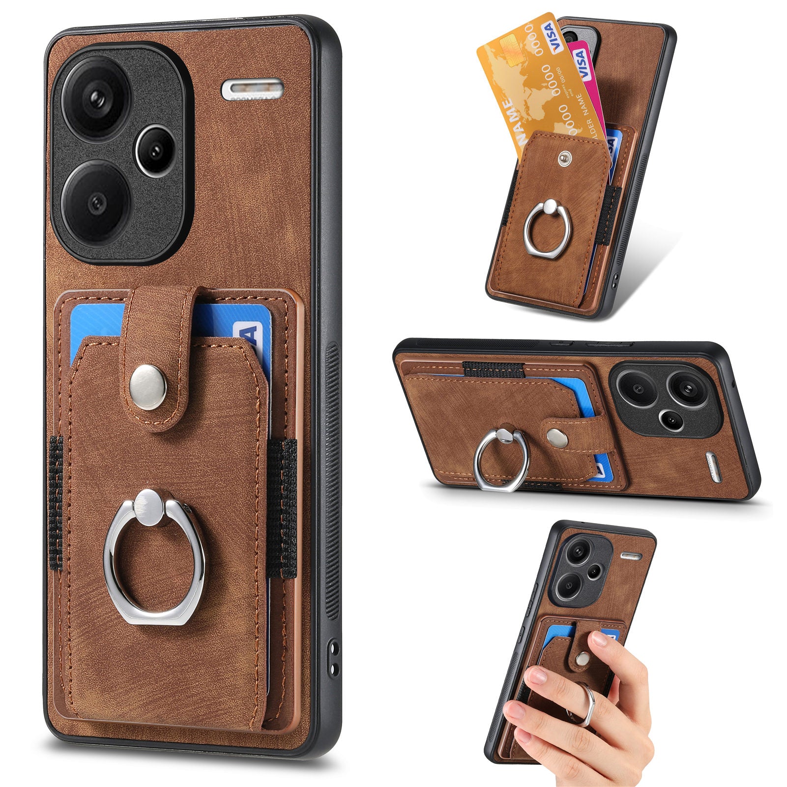 D2 For Xiaomi Redmi Note 13 Pro+ 5G Ring Phone Protective Cover Phone Card Holder Kickstand