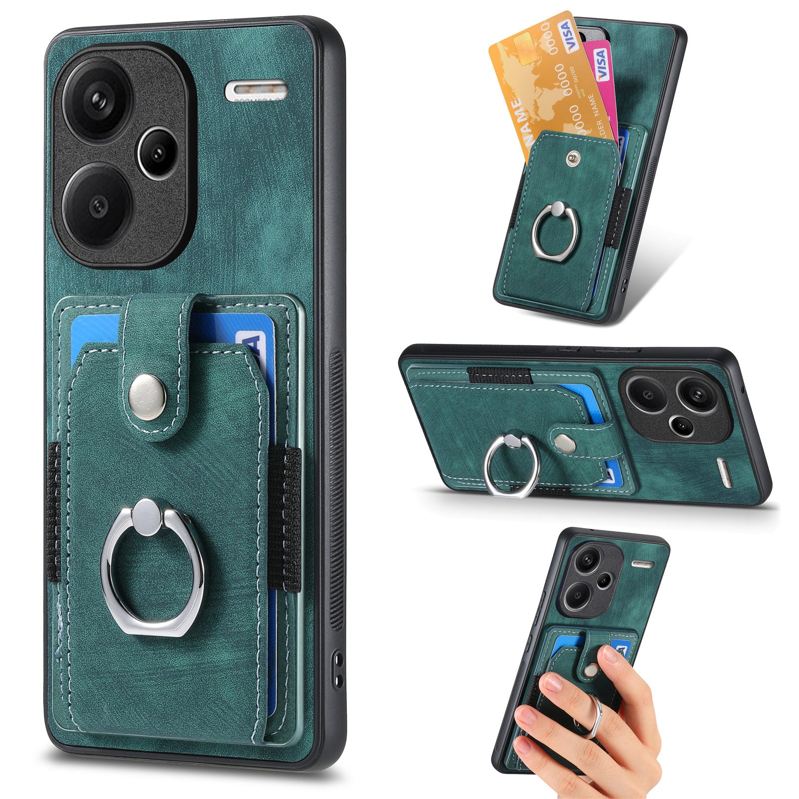 D2 For Xiaomi Redmi Note 13 Pro+ 5G Ring Phone Protective Cover Phone Card Holder Kickstand
