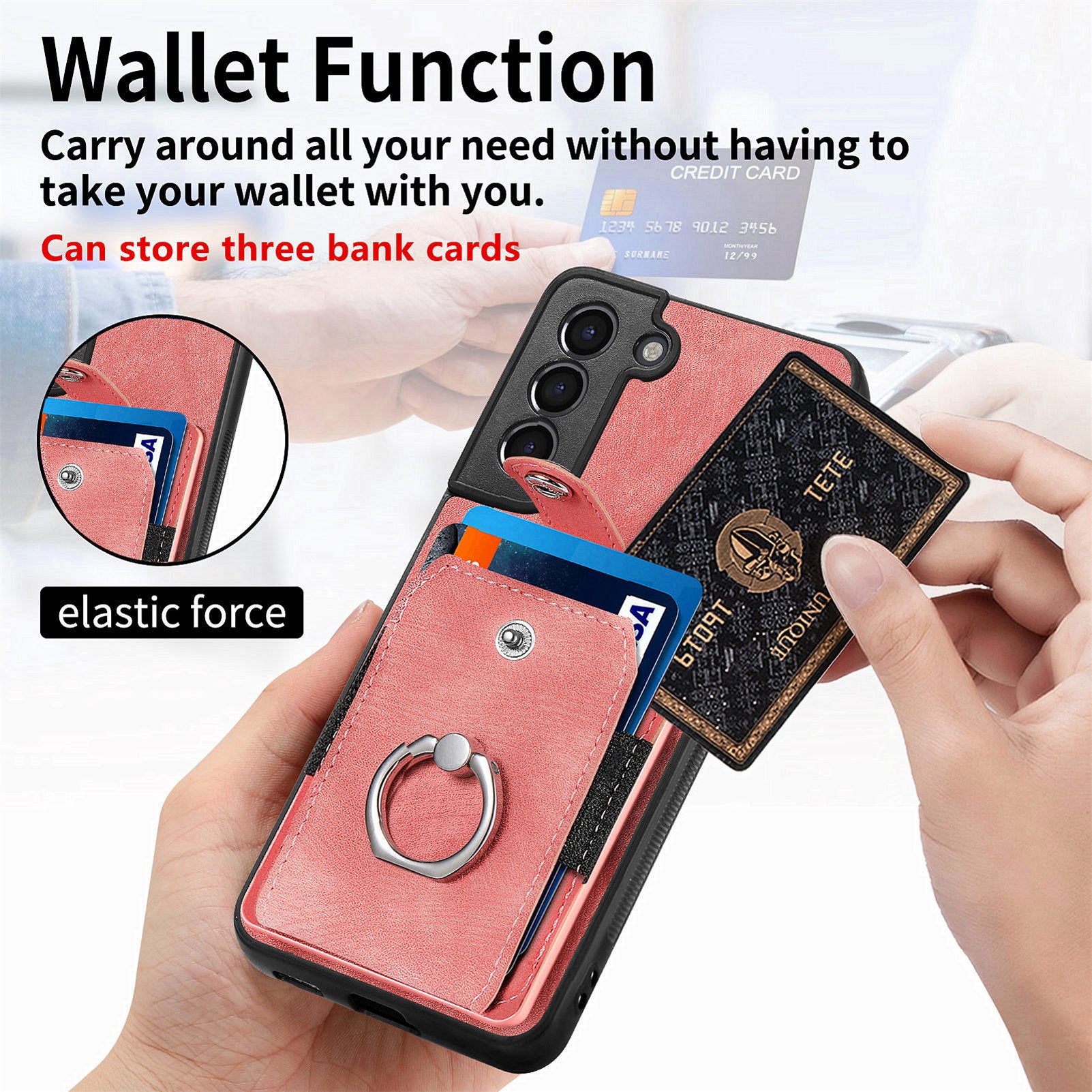 D2 For Samsung Galaxy S22+ 5G Kickstand Case TPU+PU Leather Phone Cover with Card Slot