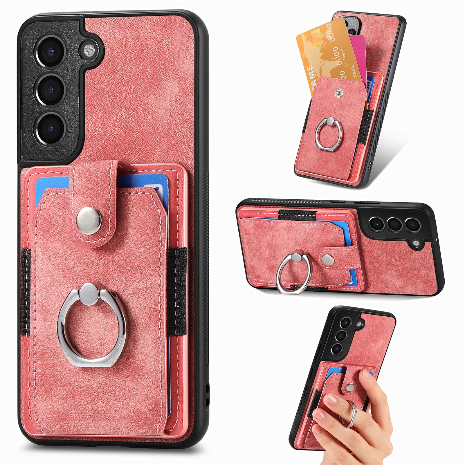 D2 For Samsung Galaxy S21 FE 5G Protective Case Ring Holder Kickstand TPU+PU Phone Case