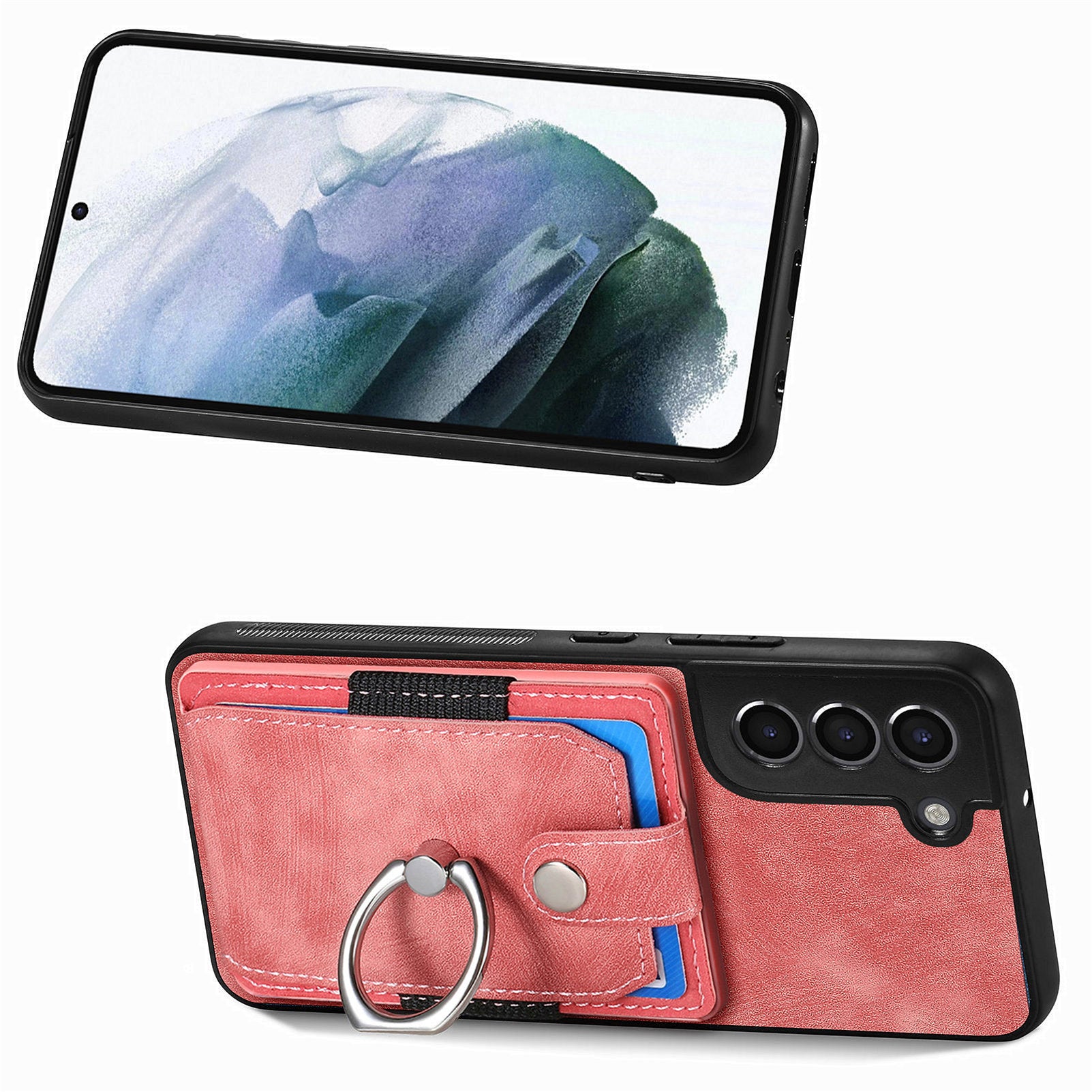 D2 For Samsung Galaxy S21 FE 5G Protective Case Ring Holder Kickstand TPU+PU Phone Case