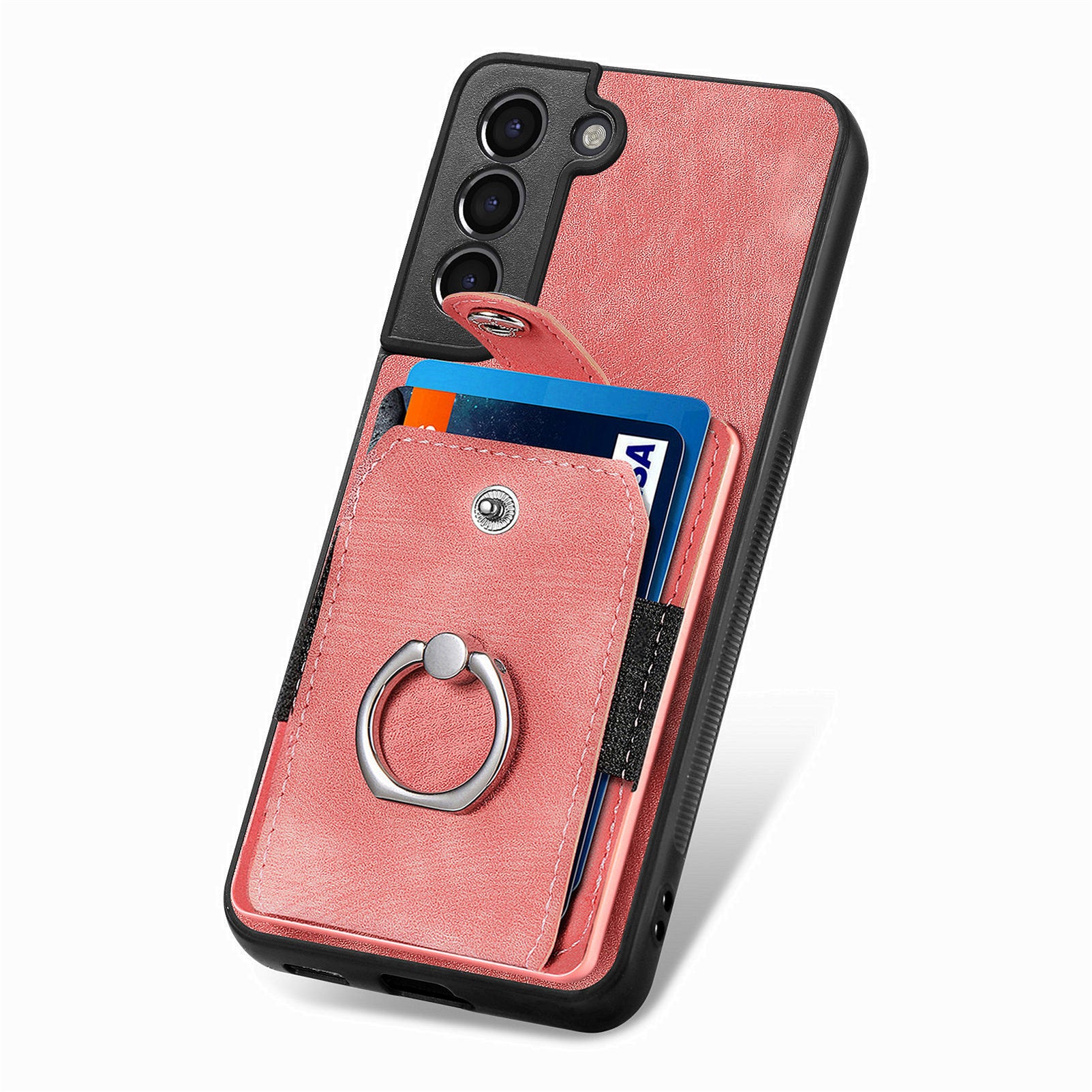 D2 For Samsung Galaxy S21 FE 5G Protective Case Ring Holder Kickstand TPU+PU Phone Case