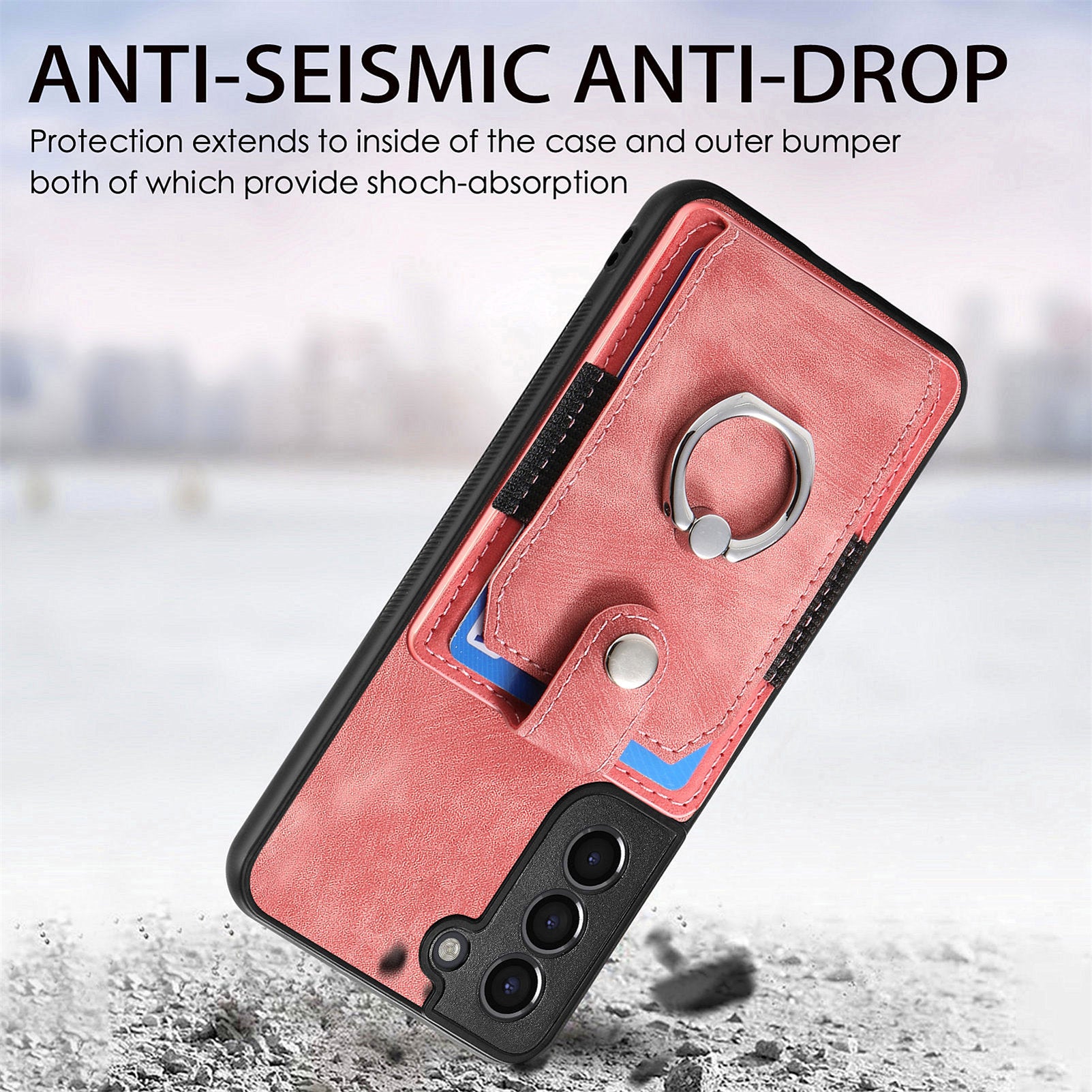 D2 For Samsung Galaxy S21 FE 5G Protective Case Ring Holder Kickstand TPU+PU Phone Case