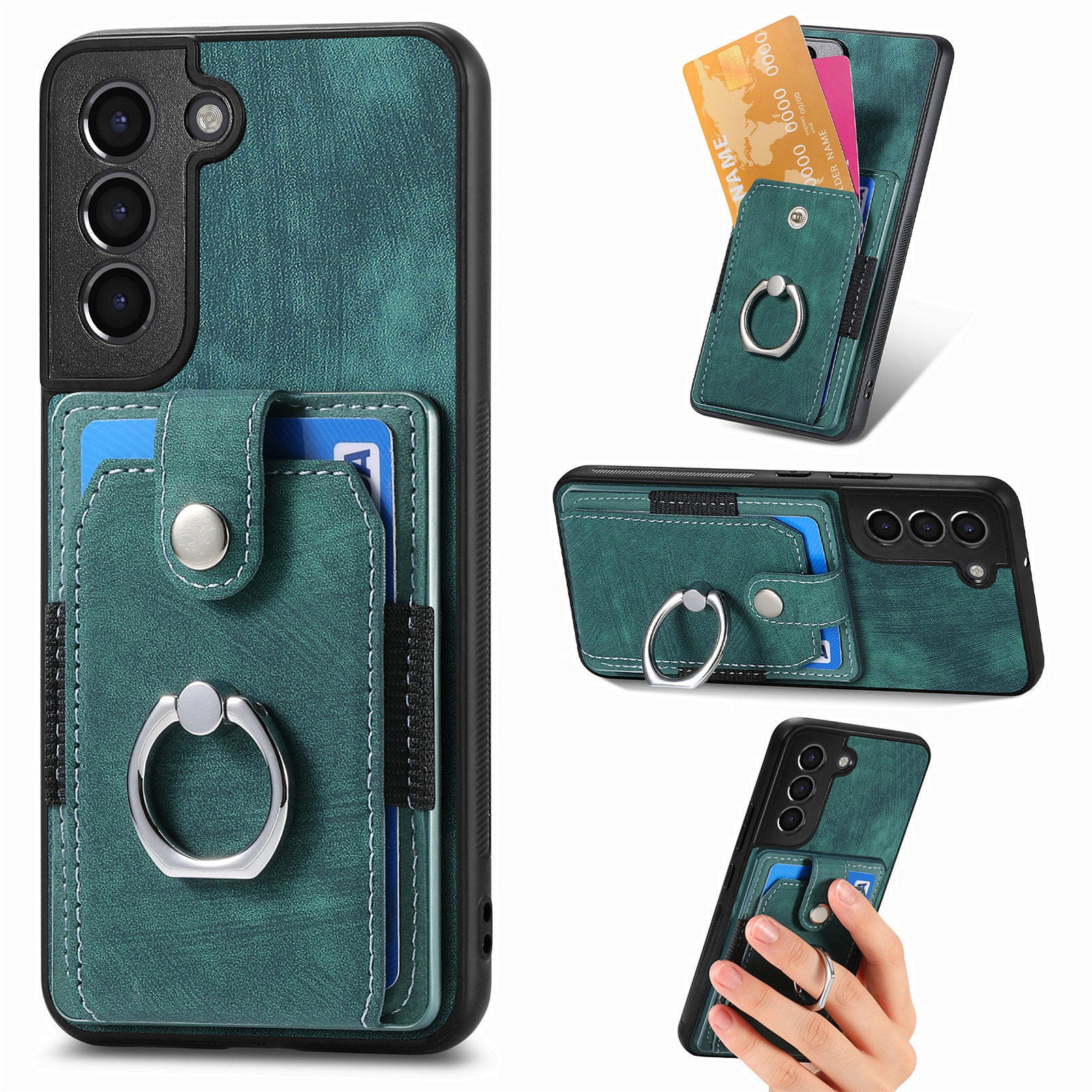 D2 For Samsung Galaxy S21 FE 5G Protective Case Ring Holder Kickstand TPU+PU Phone Case