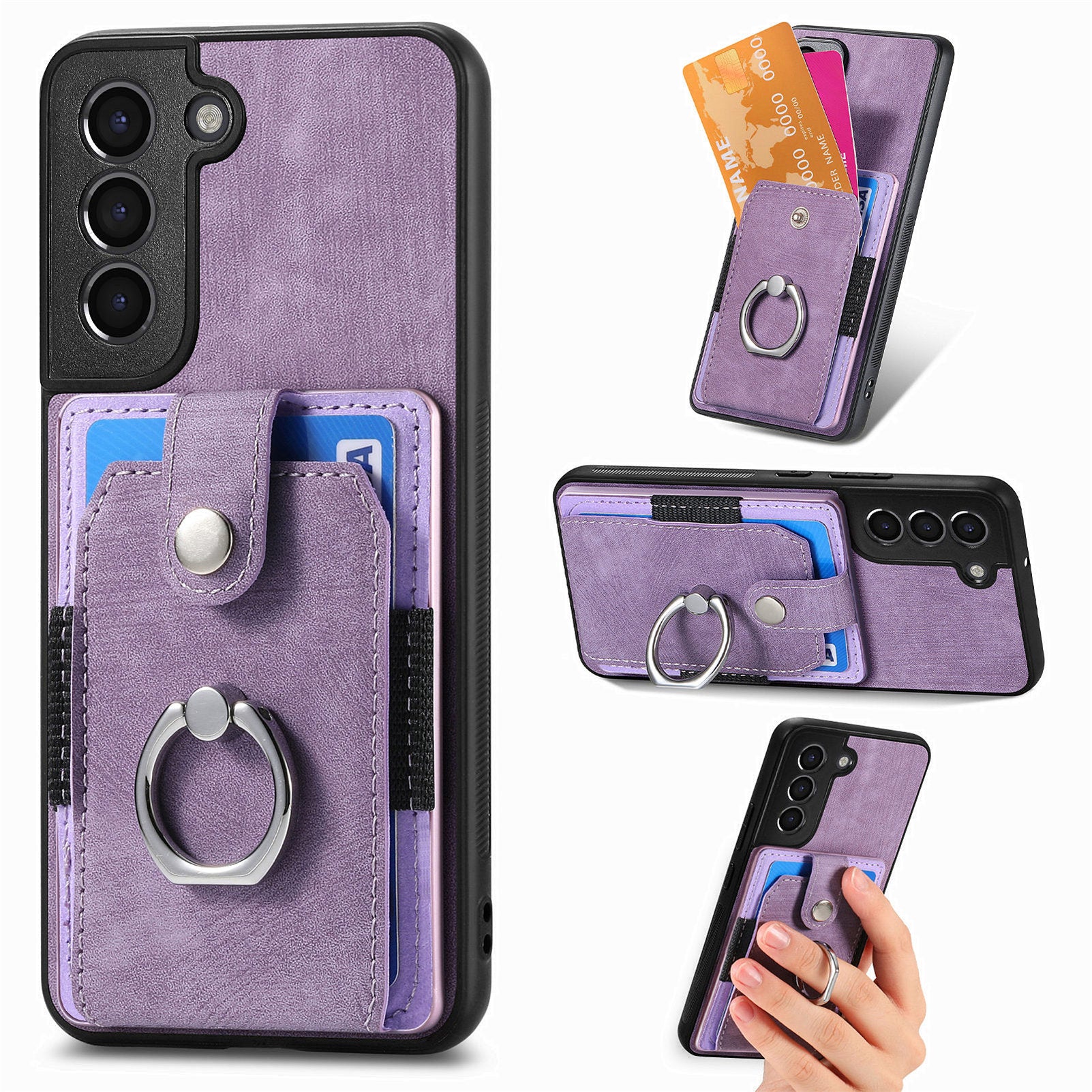 D2 For Samsung Galaxy S21 FE 5G Protective Case Ring Holder Kickstand TPU+PU Phone Case