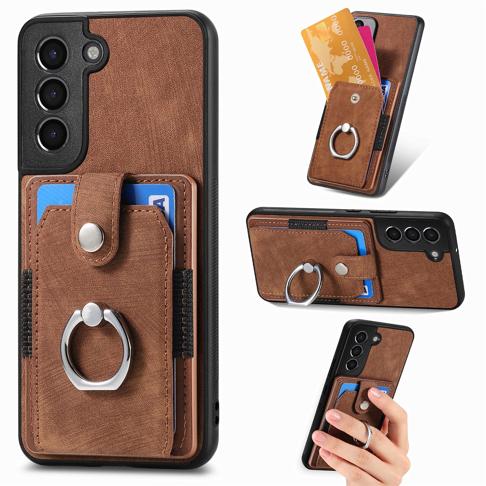 D2 For Samsung Galaxy S21 FE 5G Protective Case Ring Holder Kickstand TPU+PU Phone Case