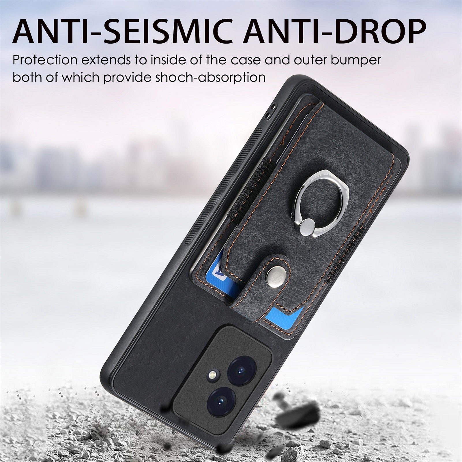 D2 Phone Cover for Honor 100 5G PU Leather+TPU Card Holder Phone Case with Kickstand
