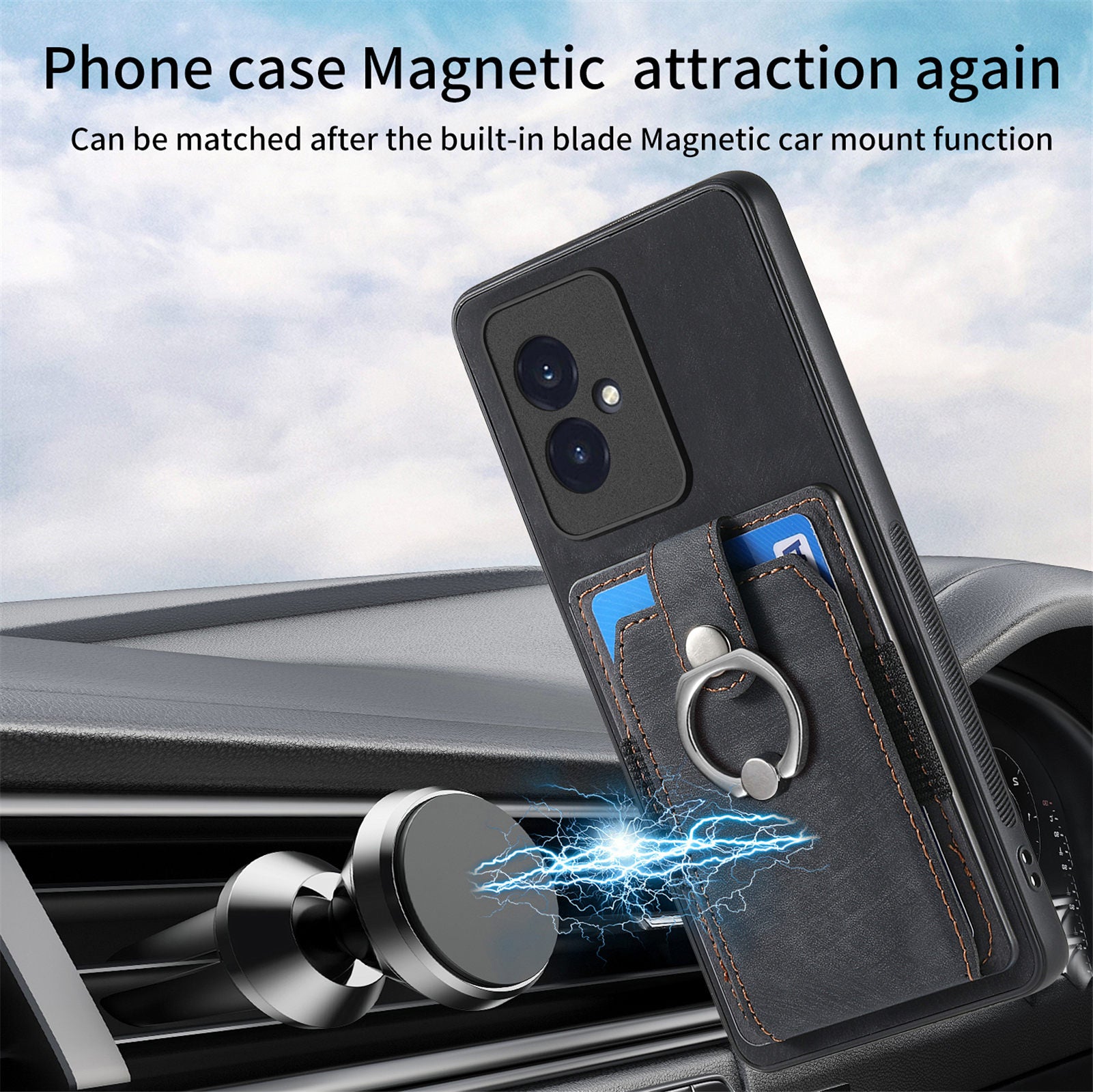 D2 Phone Cover for Honor 100 5G PU Leather+TPU Card Holder Phone Case with Kickstand