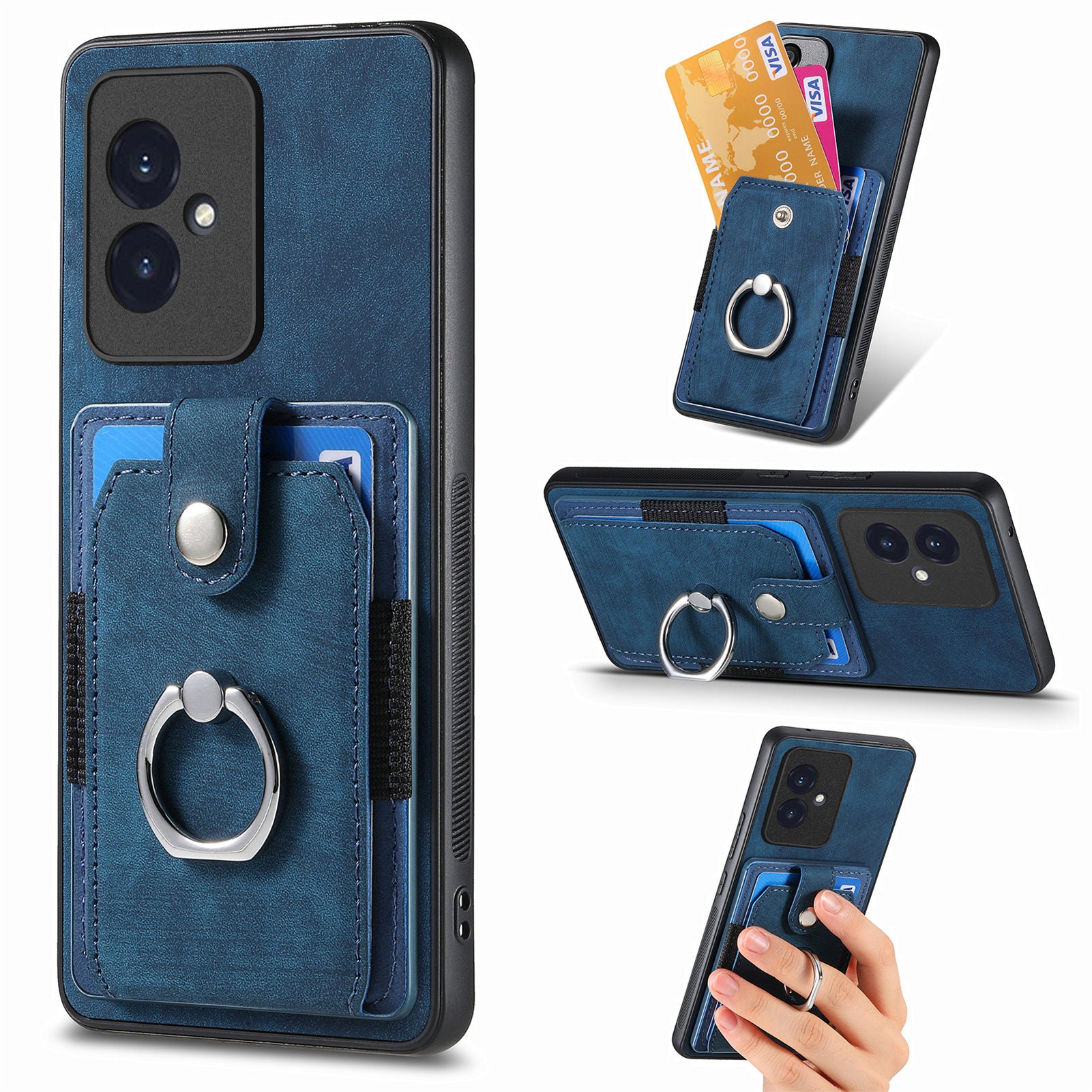 D2 Phone Cover for Honor 100 5G PU Leather+TPU Card Holder Phone Case with Kickstand