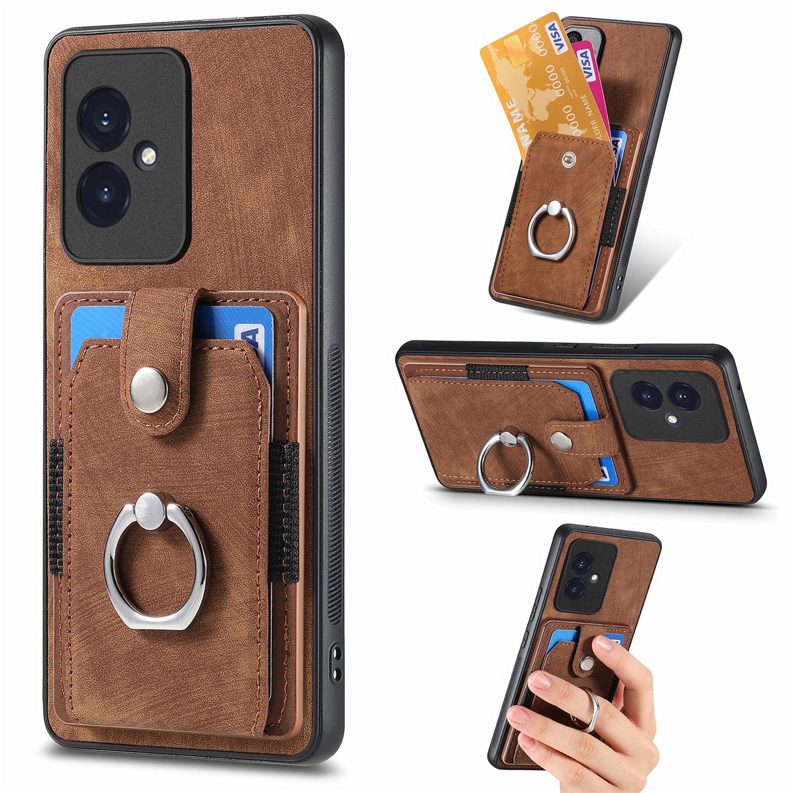 D2 Phone Cover for Honor 100 5G PU Leather+TPU Card Holder Phone Case with Kickstand