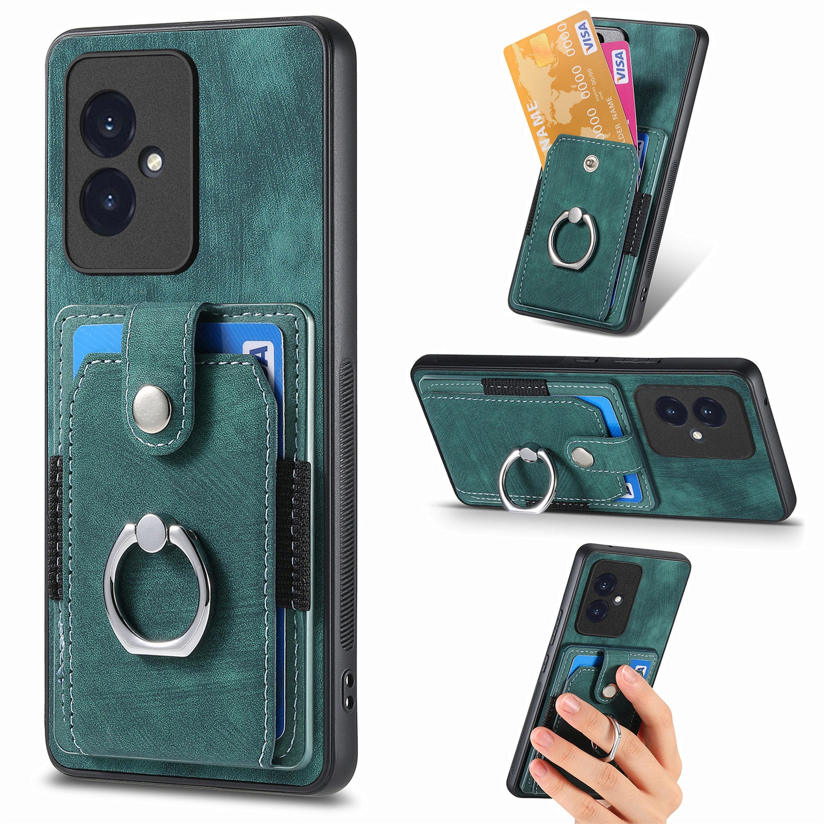 D2 Phone Cover for Honor 100 5G PU Leather+TPU Card Holder Phone Case with Kickstand