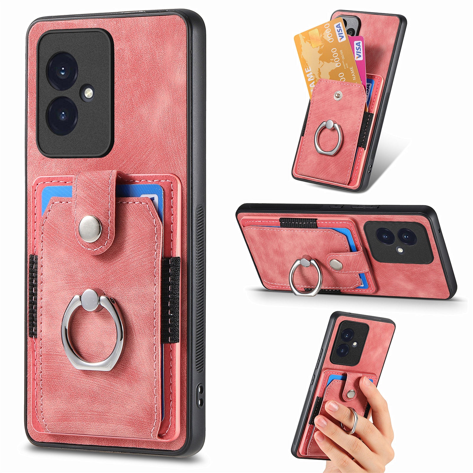 D2 Phone Cover for Honor 100 5G PU Leather+TPU Card Holder Phone Case with Kickstand