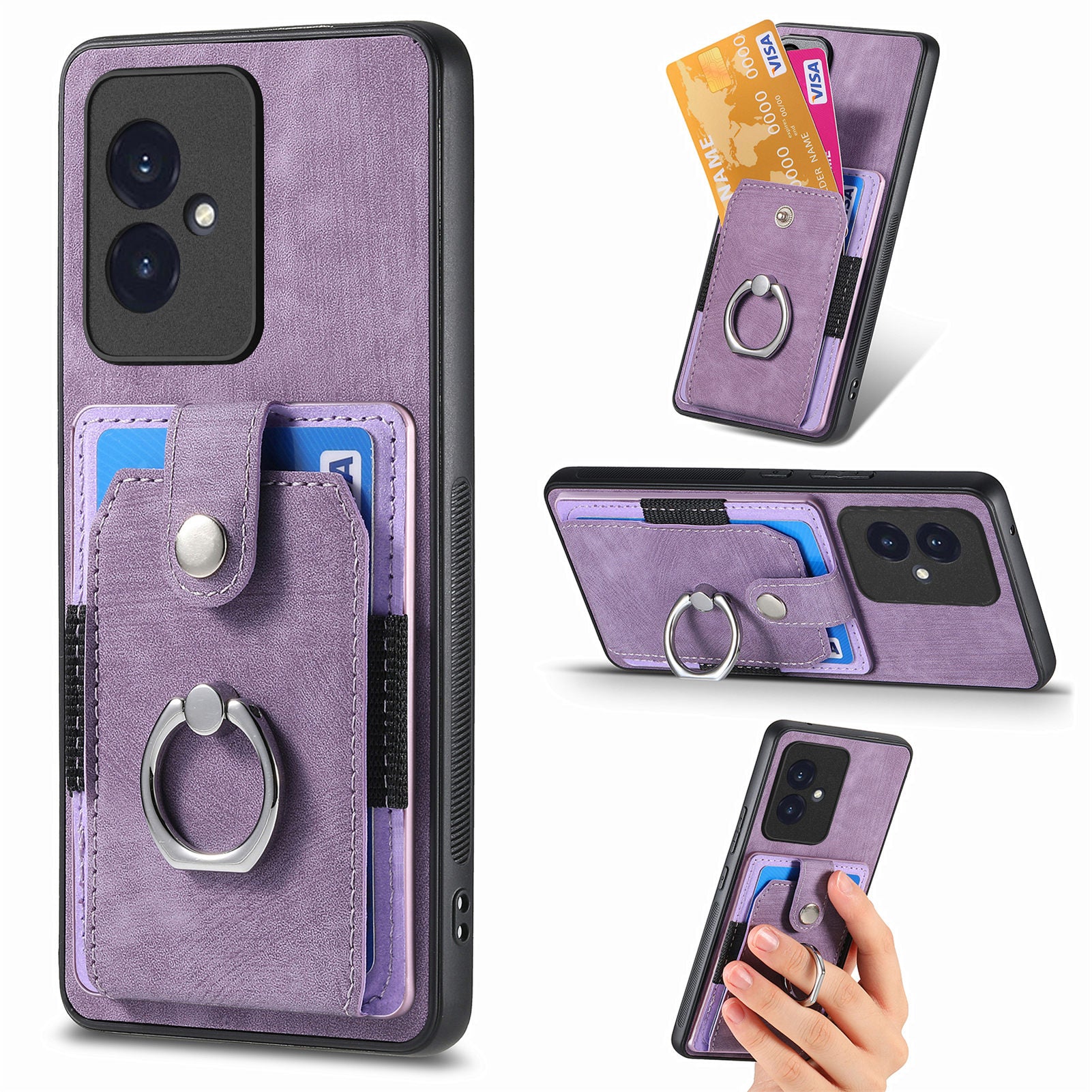 D2 Phone Cover for Honor 100 5G PU Leather+TPU Card Holder Phone Case with Kickstand