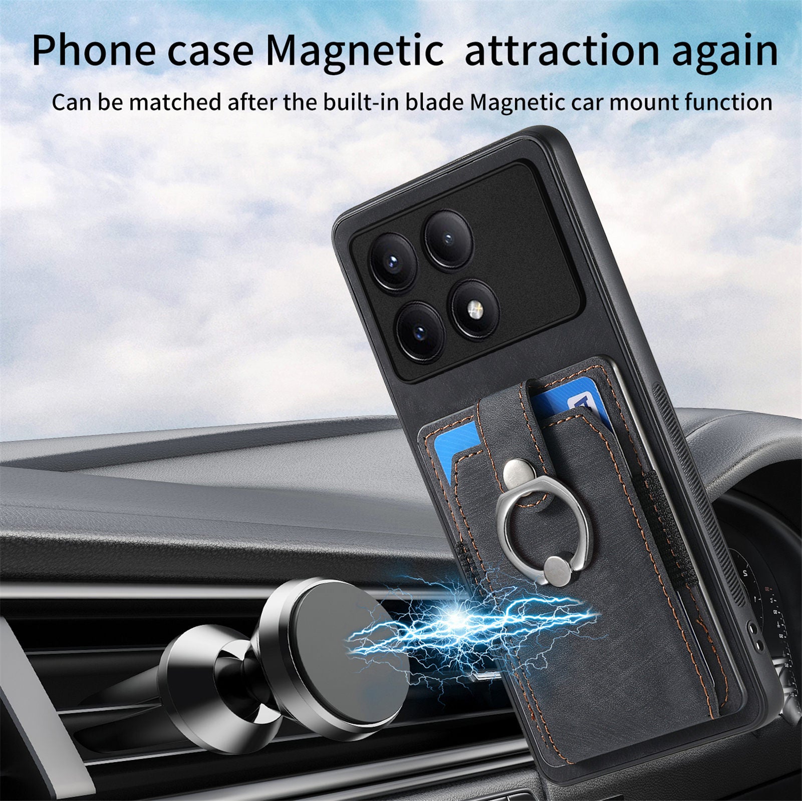 D2 For Xiaomi Redmi K70E 5G / Poco X6 Pro 5G Ring Holder Phone Case PU Leather+TPU Card Holder Phone Cover