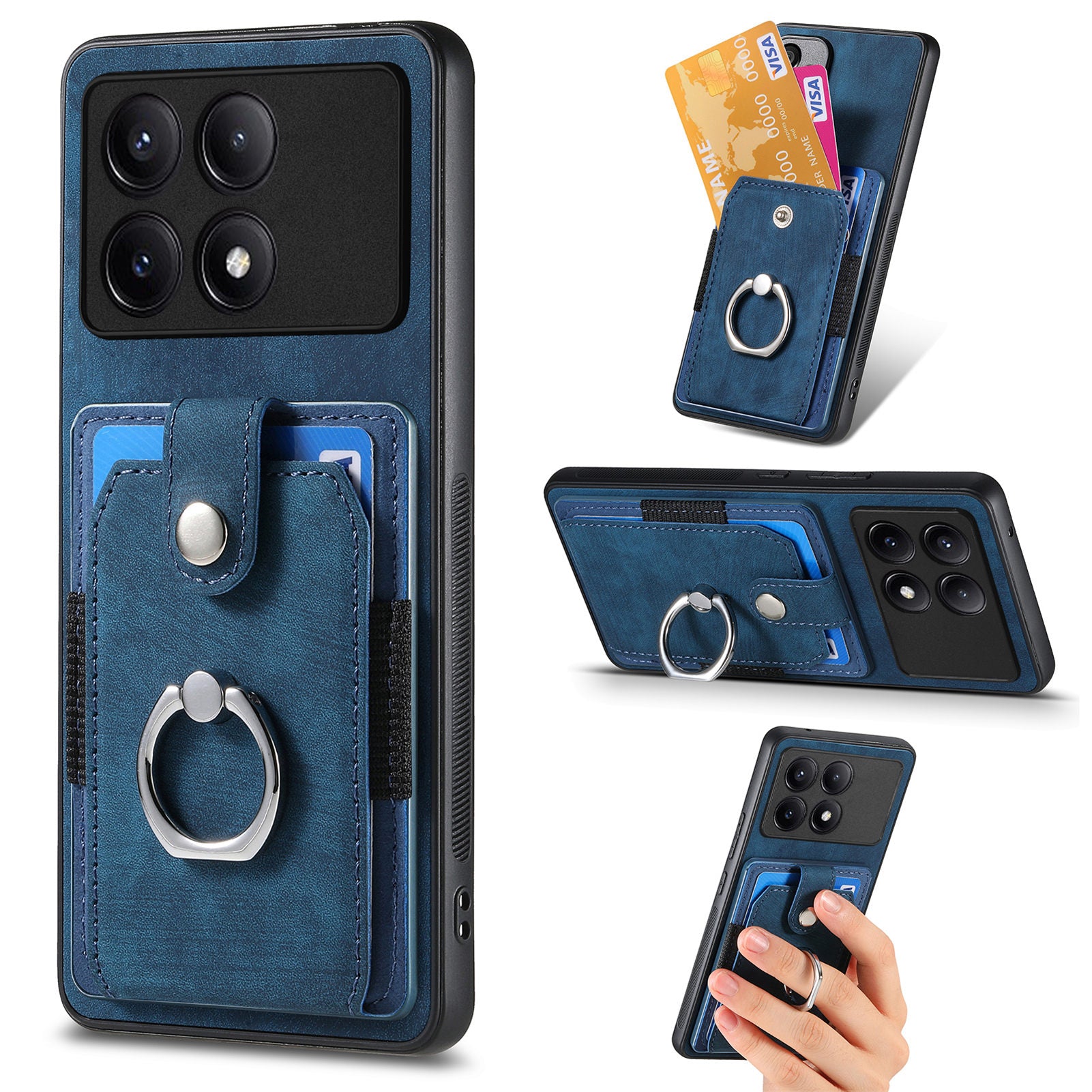 D2 For Xiaomi Redmi K70E 5G / Poco X6 Pro 5G Ring Holder Phone Case PU Leather+TPU Card Holder Phone Cover
