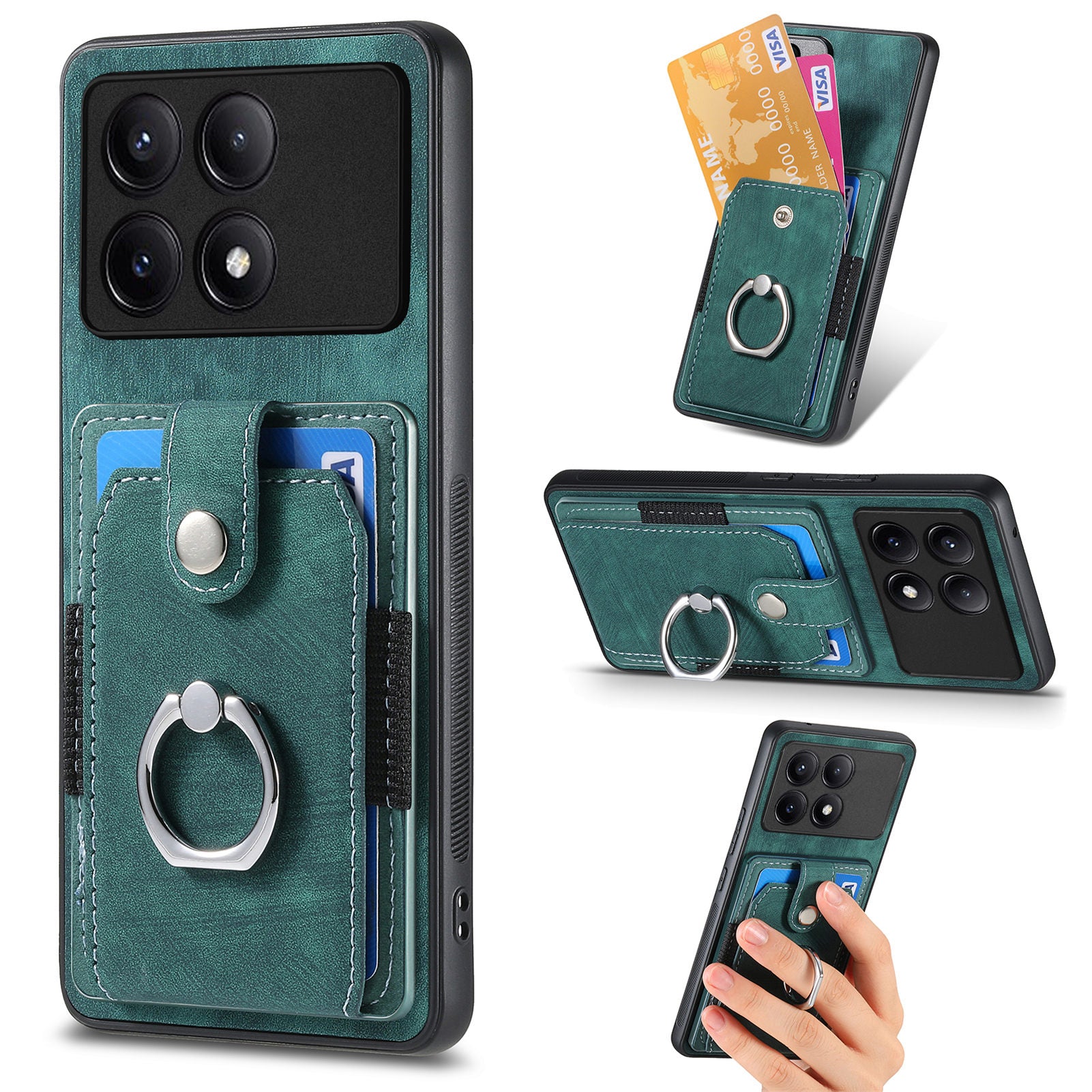 D2 For Xiaomi Redmi K70E 5G / Poco X6 Pro 5G Ring Holder Phone Case PU Leather+TPU Card Holder Phone Cover