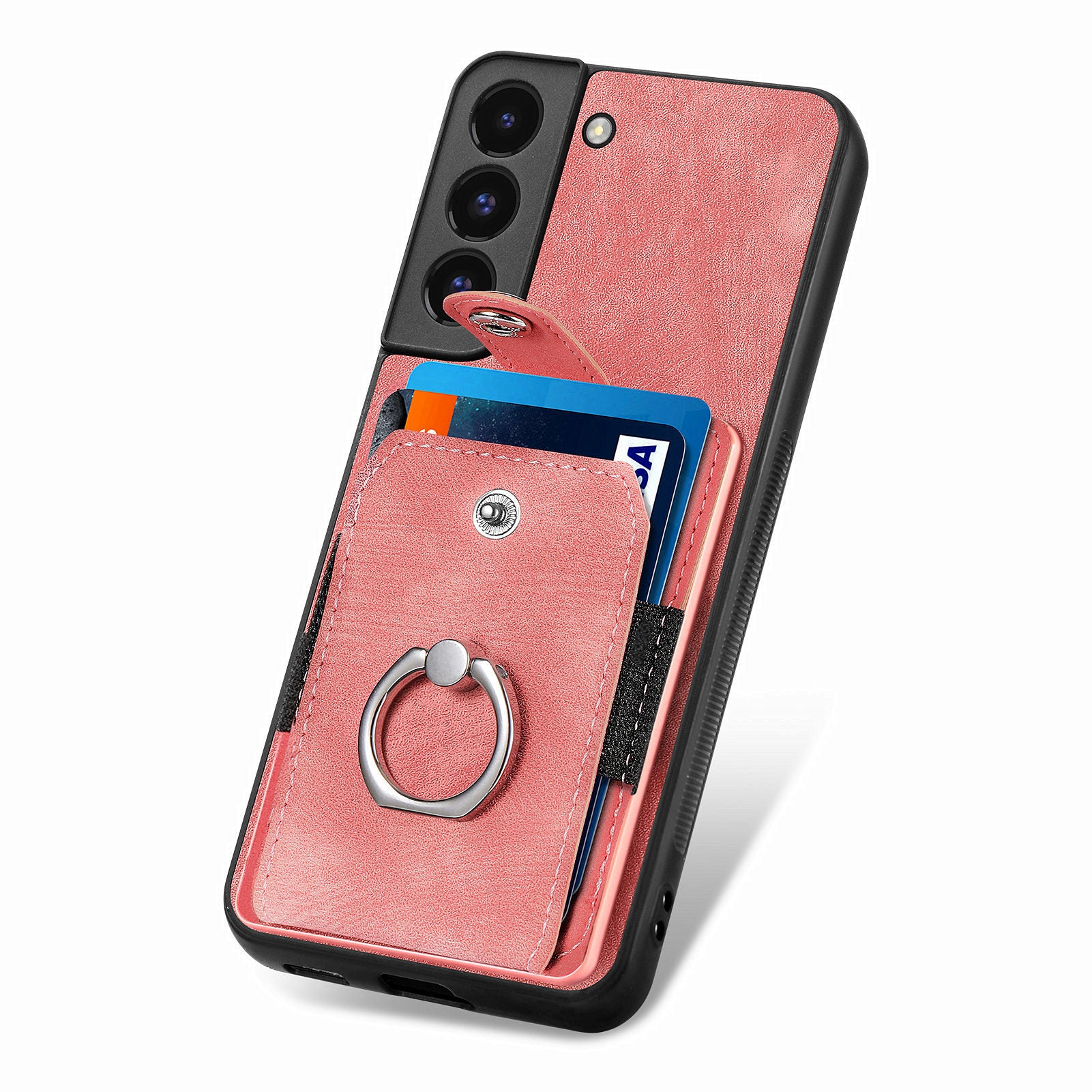 D2 For Samsung Galaxy S22 5G Cell Phone Case Ring Holder Kickstand Anti-fall Cover with Card Holder