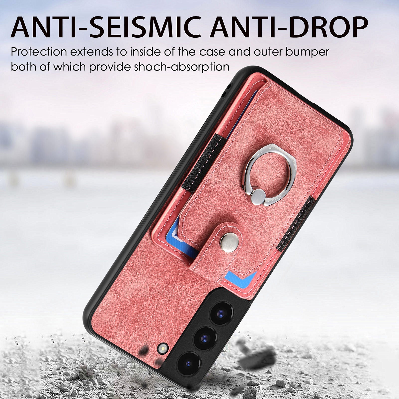 D2 For Samsung Galaxy S22 5G Cell Phone Case Ring Holder Kickstand Anti-fall Cover with Card Holder