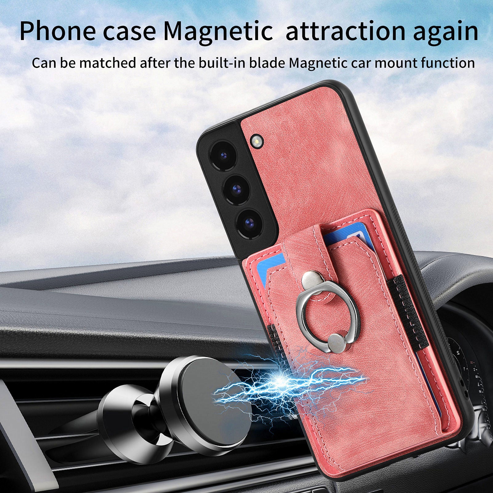 D2 For Samsung Galaxy S22 5G Cell Phone Case Ring Holder Kickstand Anti-fall Cover with Card Holder