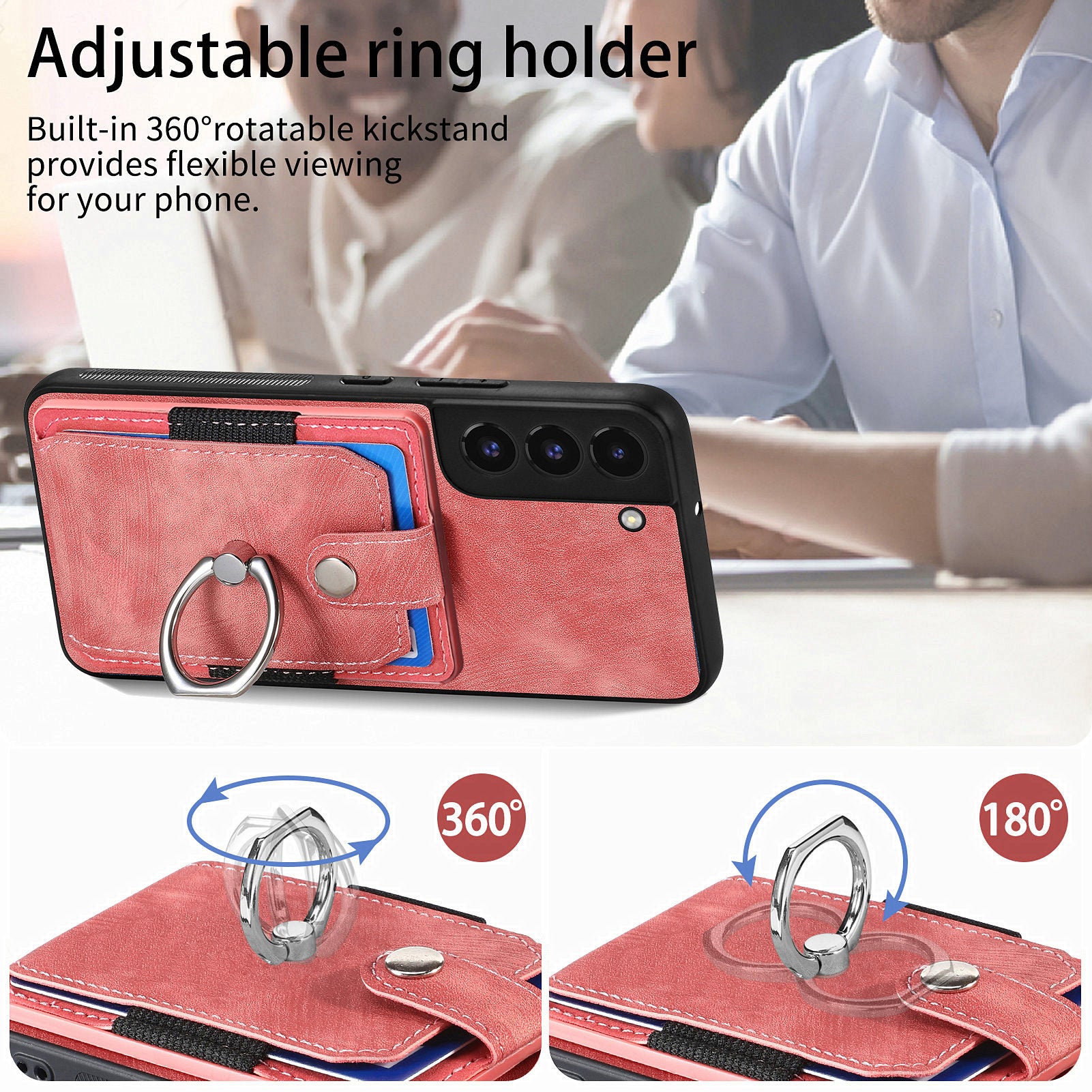 D2 For Samsung Galaxy S22 5G Cell Phone Case Ring Holder Kickstand Anti-fall Cover with Card Holder