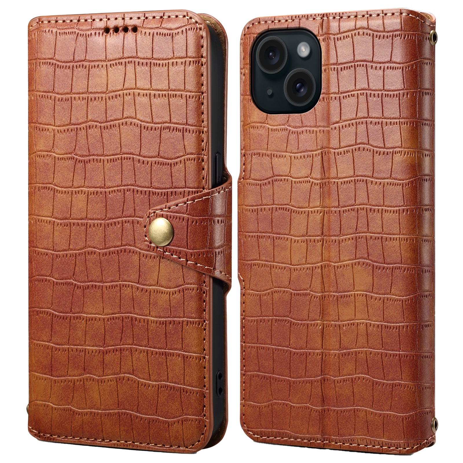 For iPhone 14 Plus Wallet Leather Case Crocodile Texture Stand Protective Phone Cover