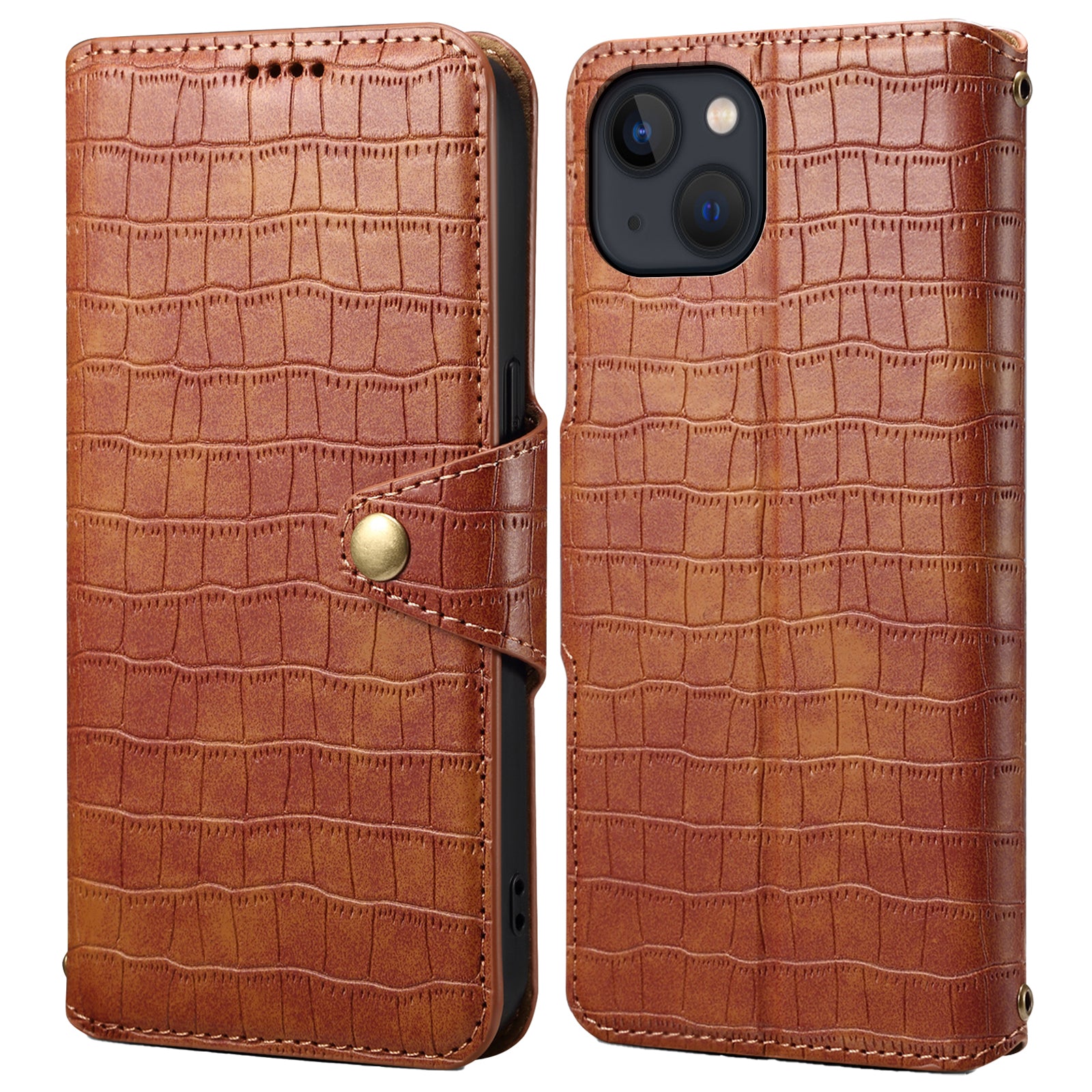 Wallet Cell Phone Cover for iPhone 13 6.1 inch PU Leather Case with Stand Crocodile Texture