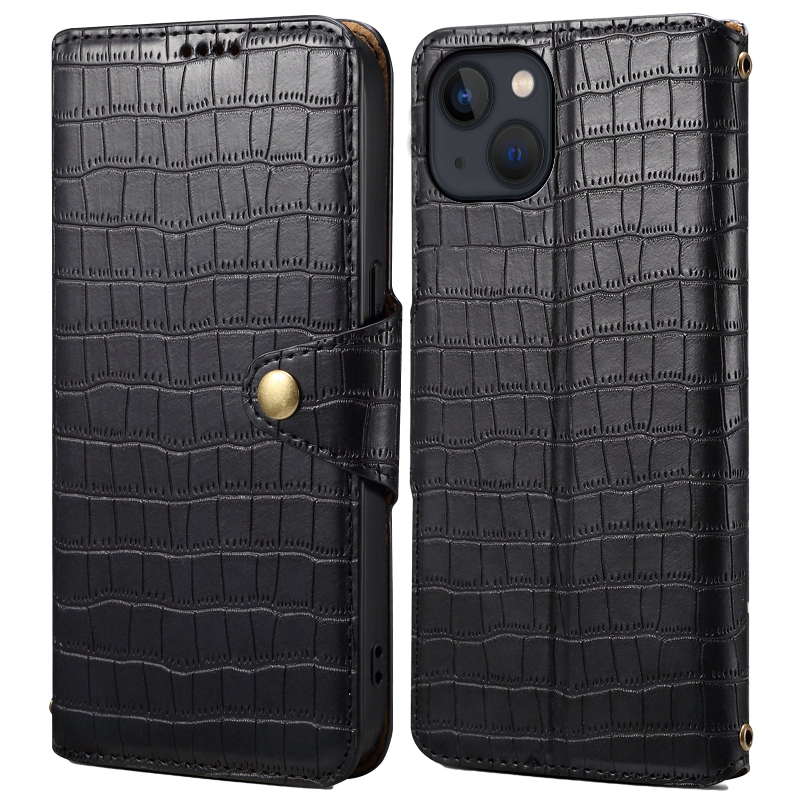 Wallet Cell Phone Cover for iPhone 13 6.1 inch PU Leather Case with Stand Crocodile Texture
