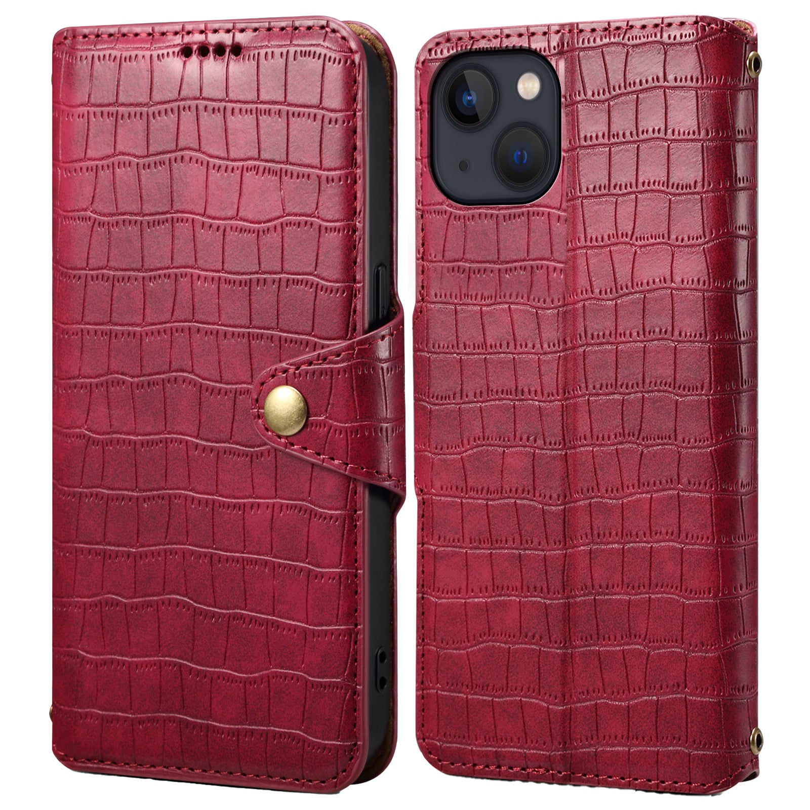 Wallet Cell Phone Cover for iPhone 13 6.1 inch PU Leather Case with Stand Crocodile Texture