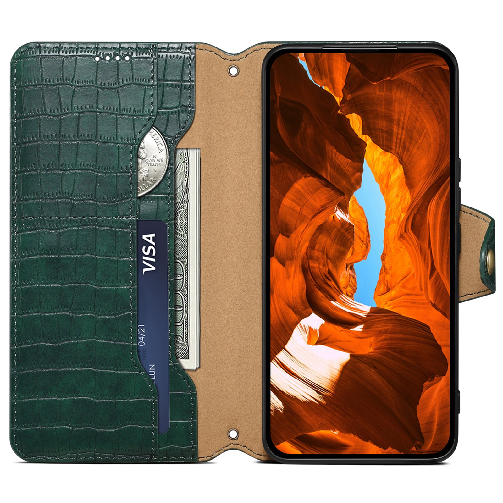 Leather Case for iPhone 13 Pro Drop Protection Crocodile Texture Wallet Phone Cover