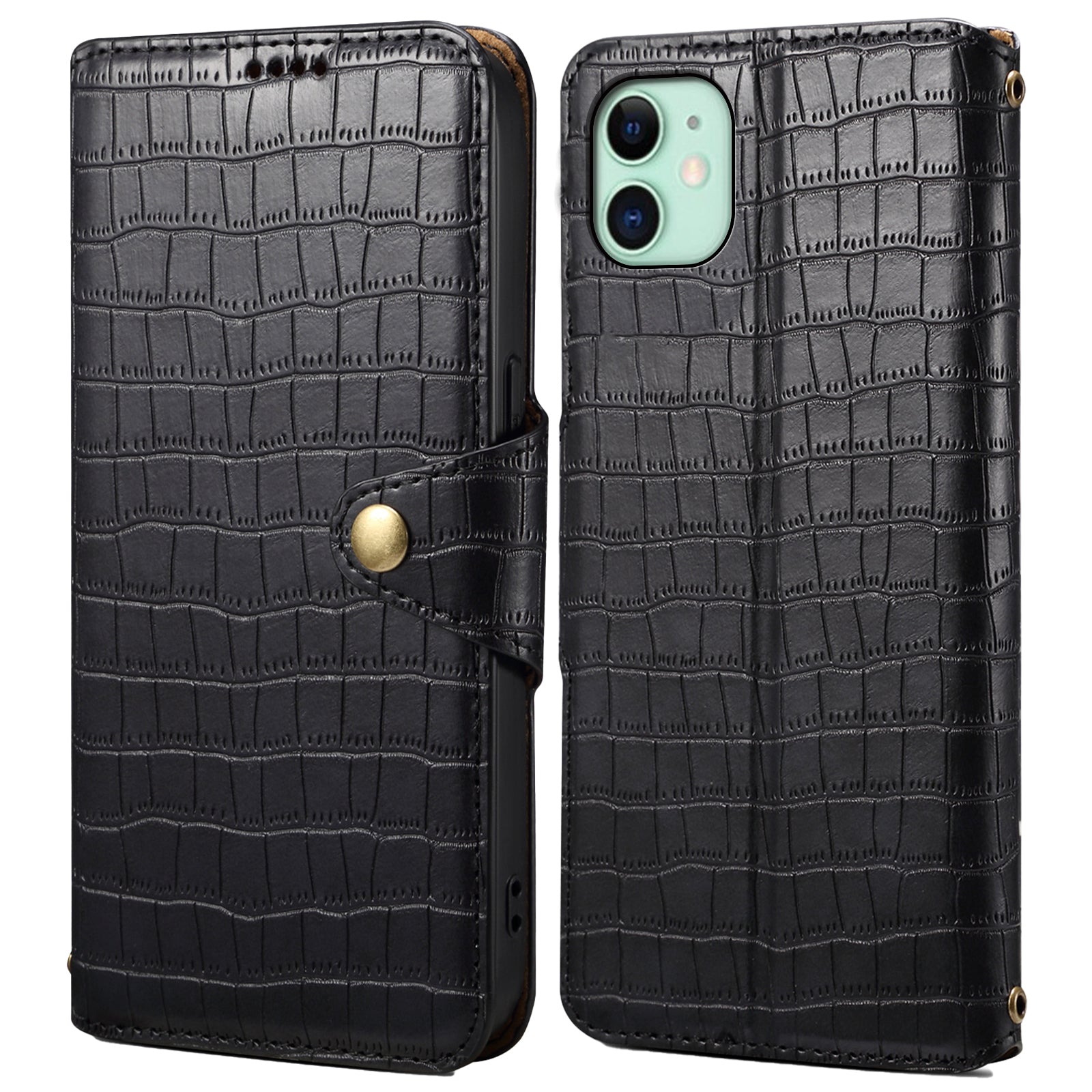 For iPhone 11 Cover Crocodile Texture Leather Case Classic Wallet Stand Cover