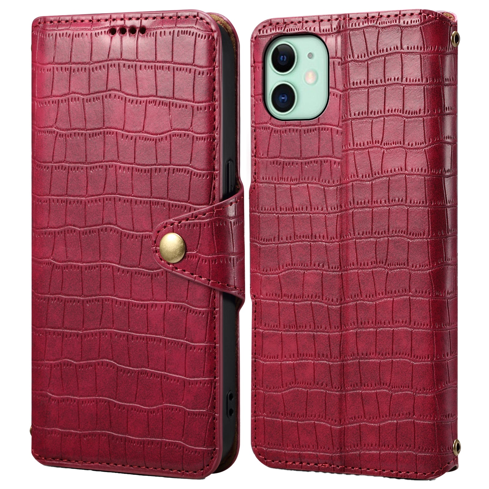 For iPhone 11 Cover Crocodile Texture Leather Case Classic Wallet Stand Cover
