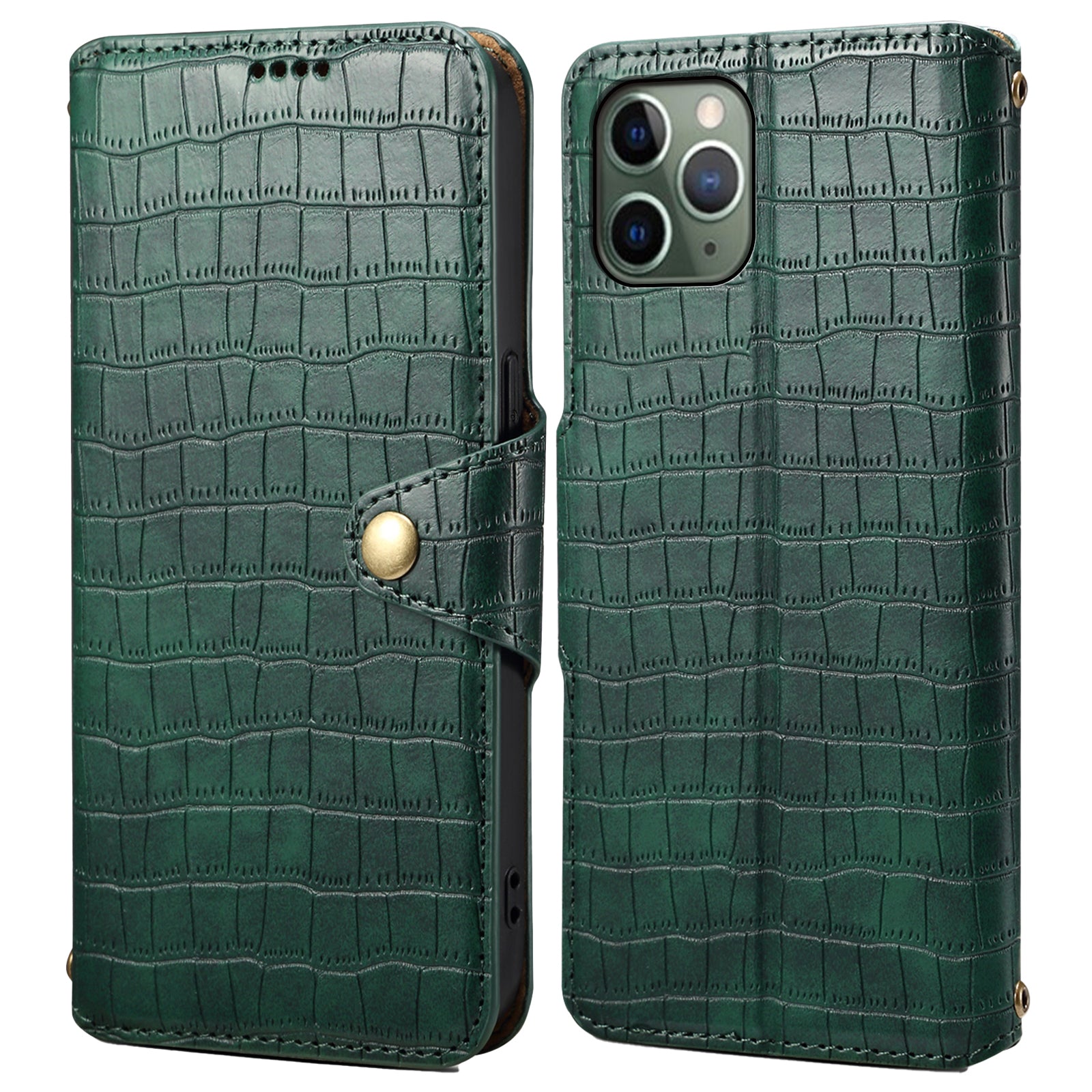 For iPhone 11 Pro Leather Case Magnetic Flip Crocodile Texture Phone Cover