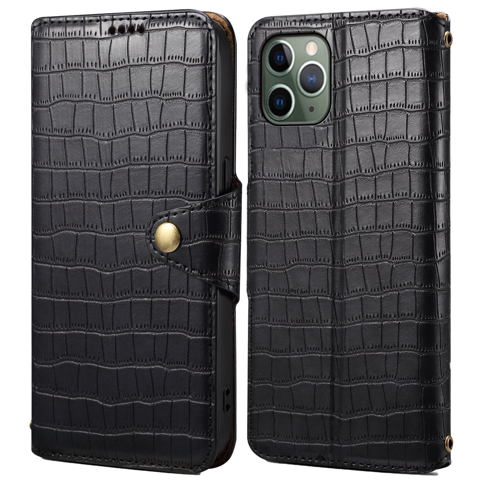 For iPhone 11 Pro Leather Case Magnetic Flip Crocodile Texture Phone Cover