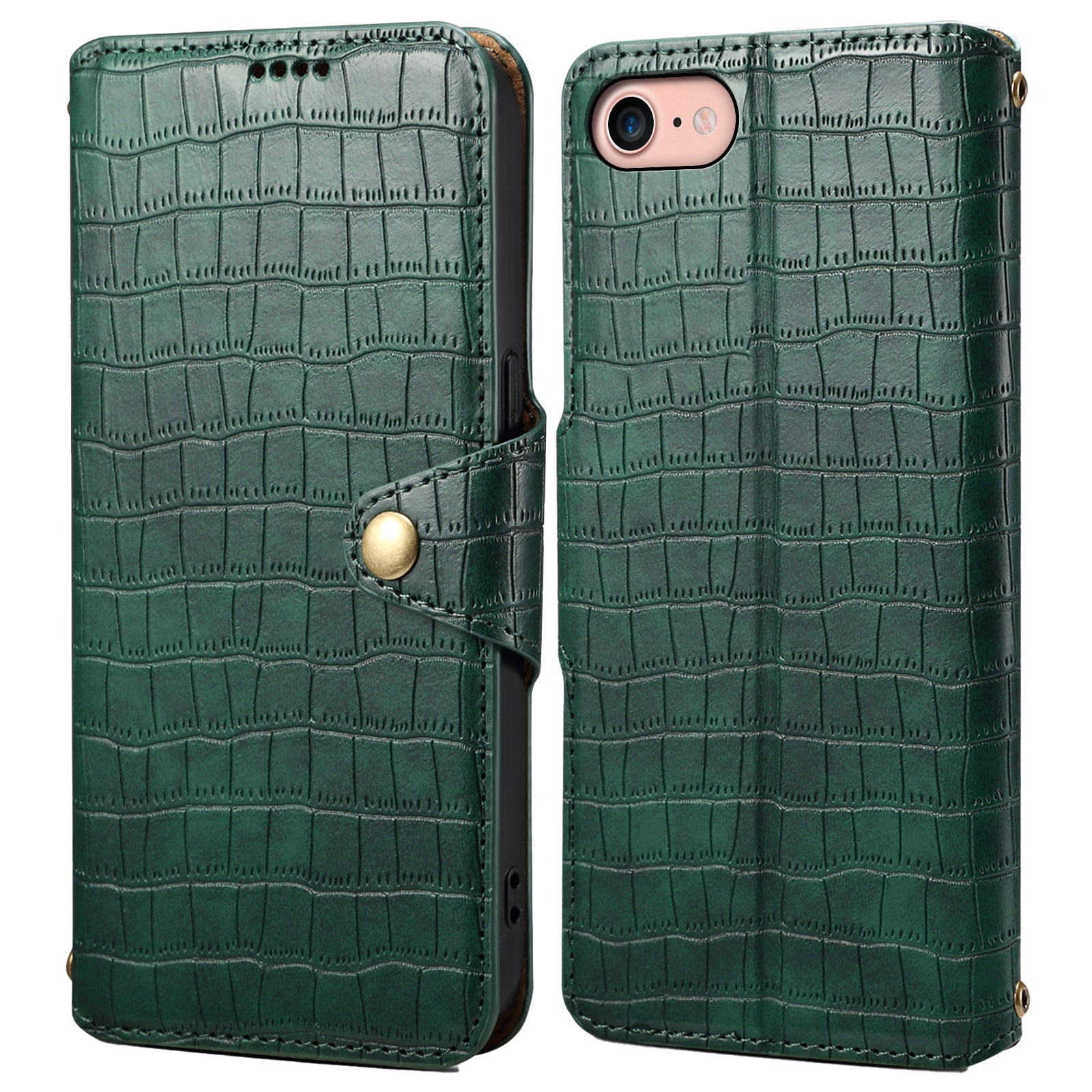 For iPhone 7 / 8 / SE (2020) / SE (2022) Case Folio Stand Feature Crocodile Texture Leather Phone Cover