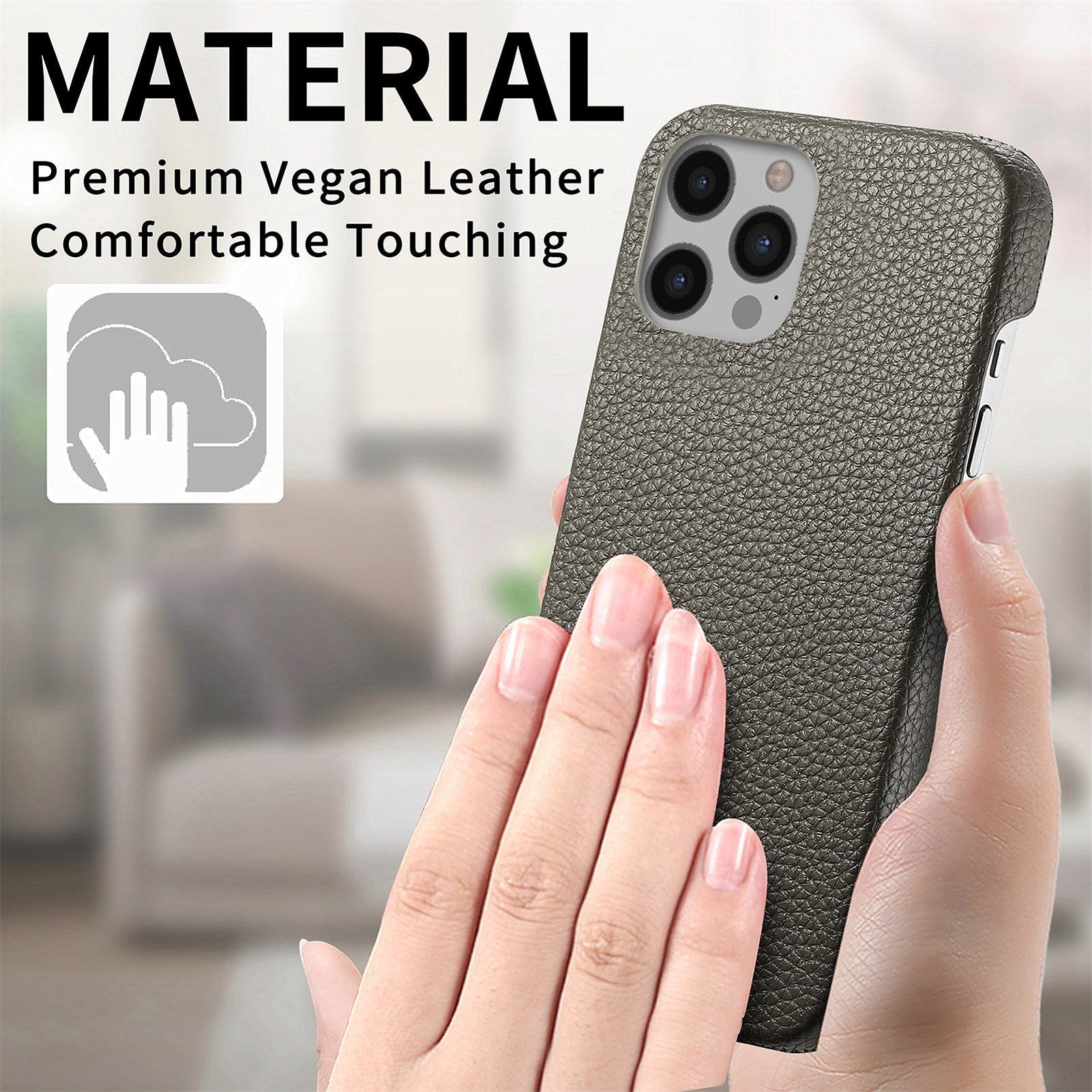 Y1 For iPhone 12 / 12 Pro Phone Case PU Leather Coated PC Back Cover Litchi Texture