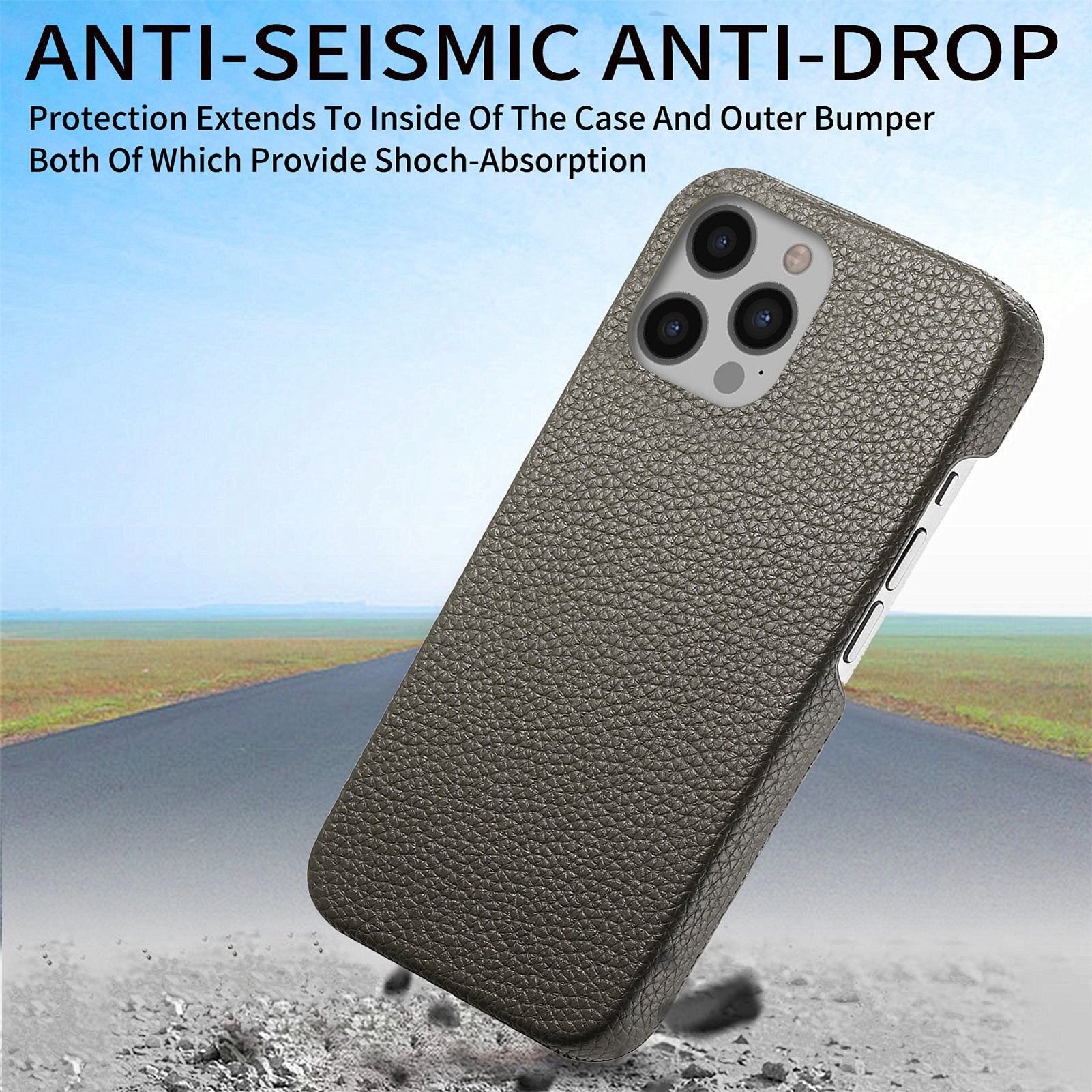 Y1 For iPhone 12 / 12 Pro Phone Case PU Leather Coated PC Back Cover Litchi Texture