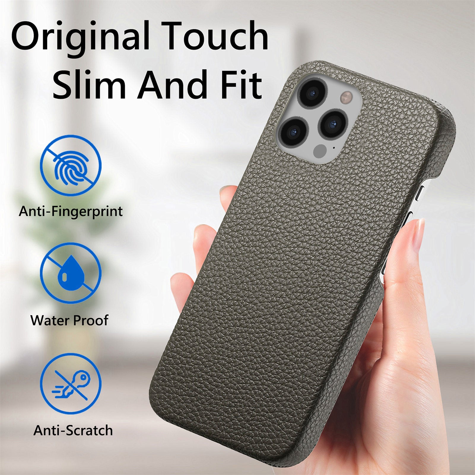Y1 For iPhone 12 / 12 Pro Phone Case PU Leather Coated PC Back Cover Litchi Texture