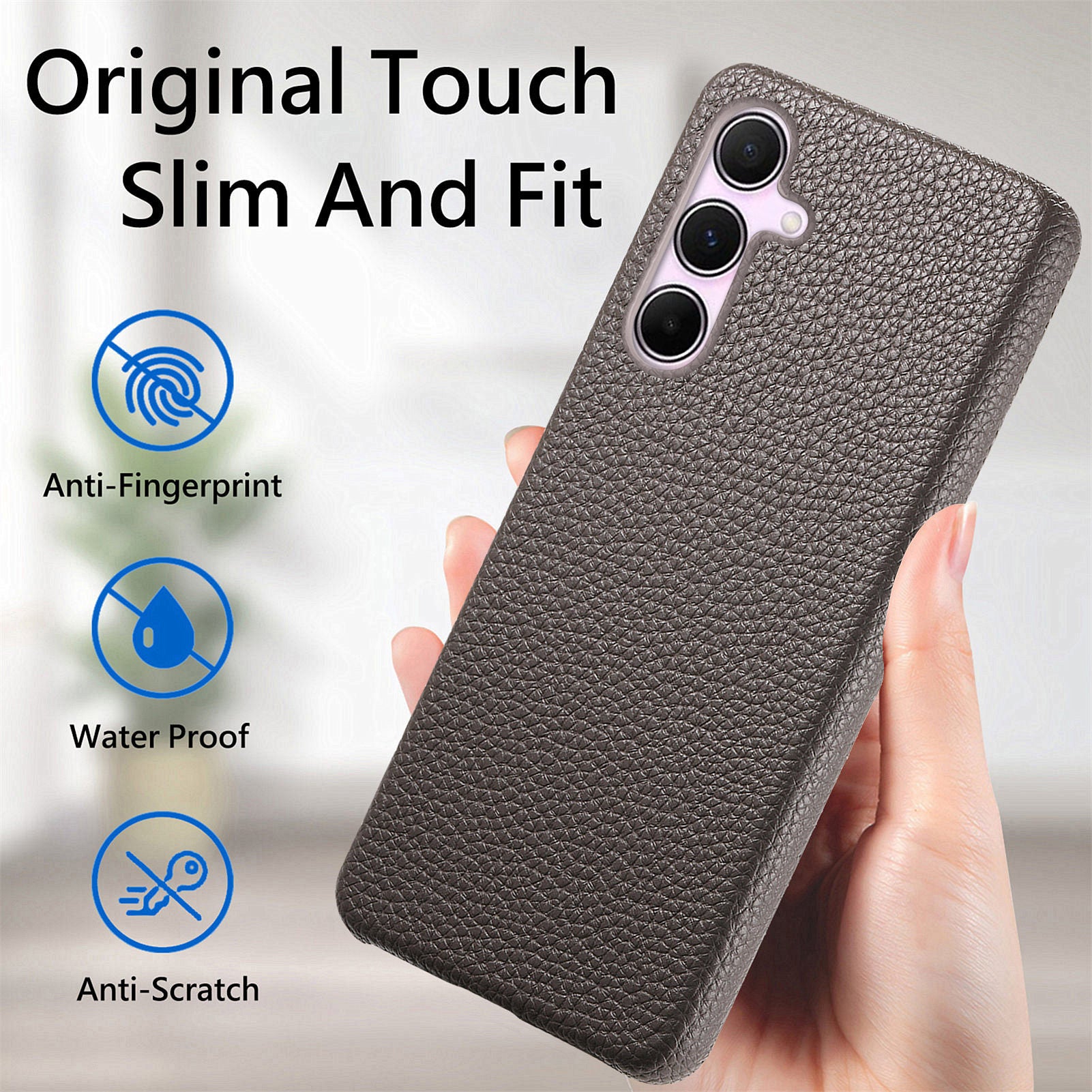 Y1 For Samsung Galaxy A55 5G Case PU Leather Coated PC Phone Cover with Litchi Texture