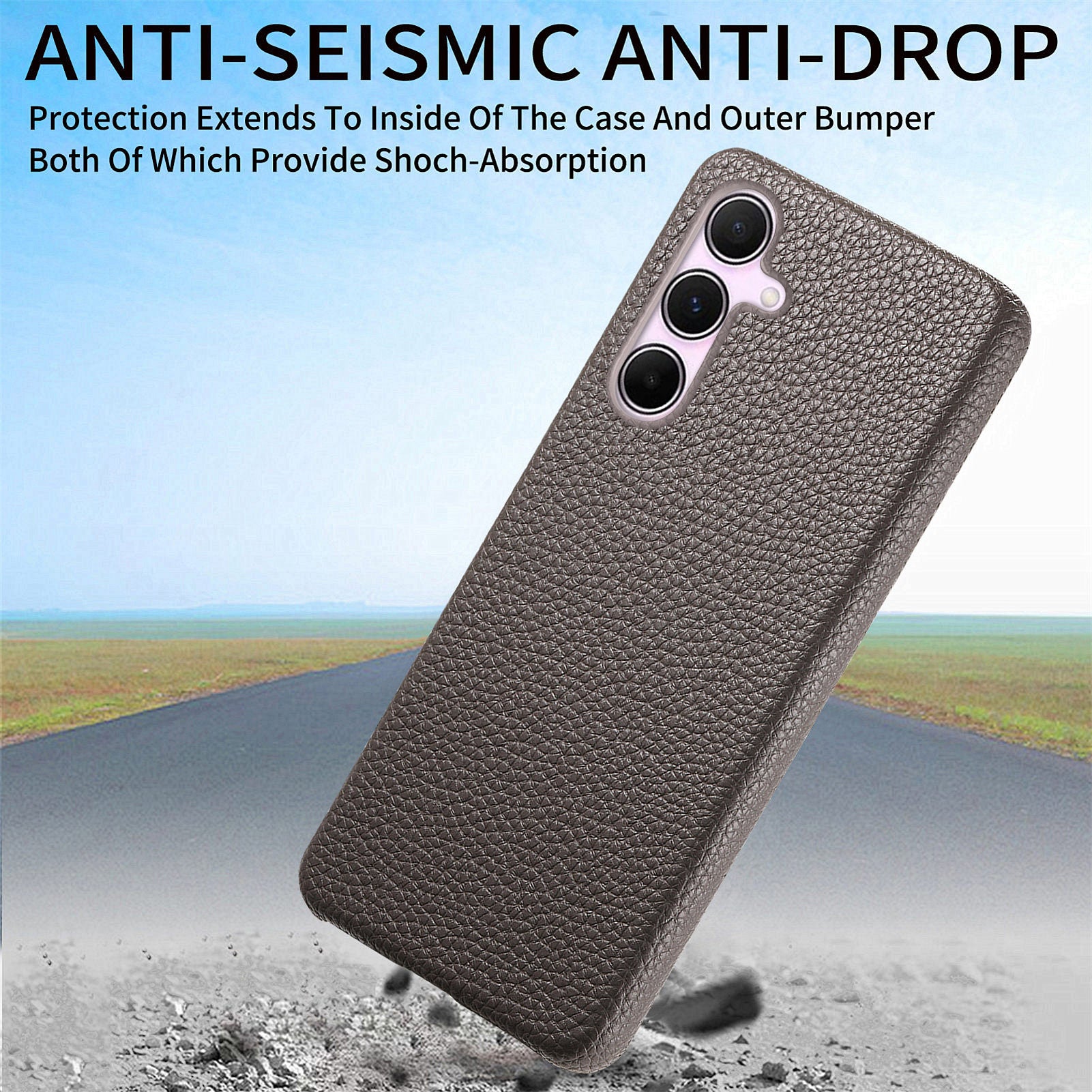 Y1 For Samsung Galaxy A55 5G Case PU Leather Coated PC Phone Cover with Litchi Texture
