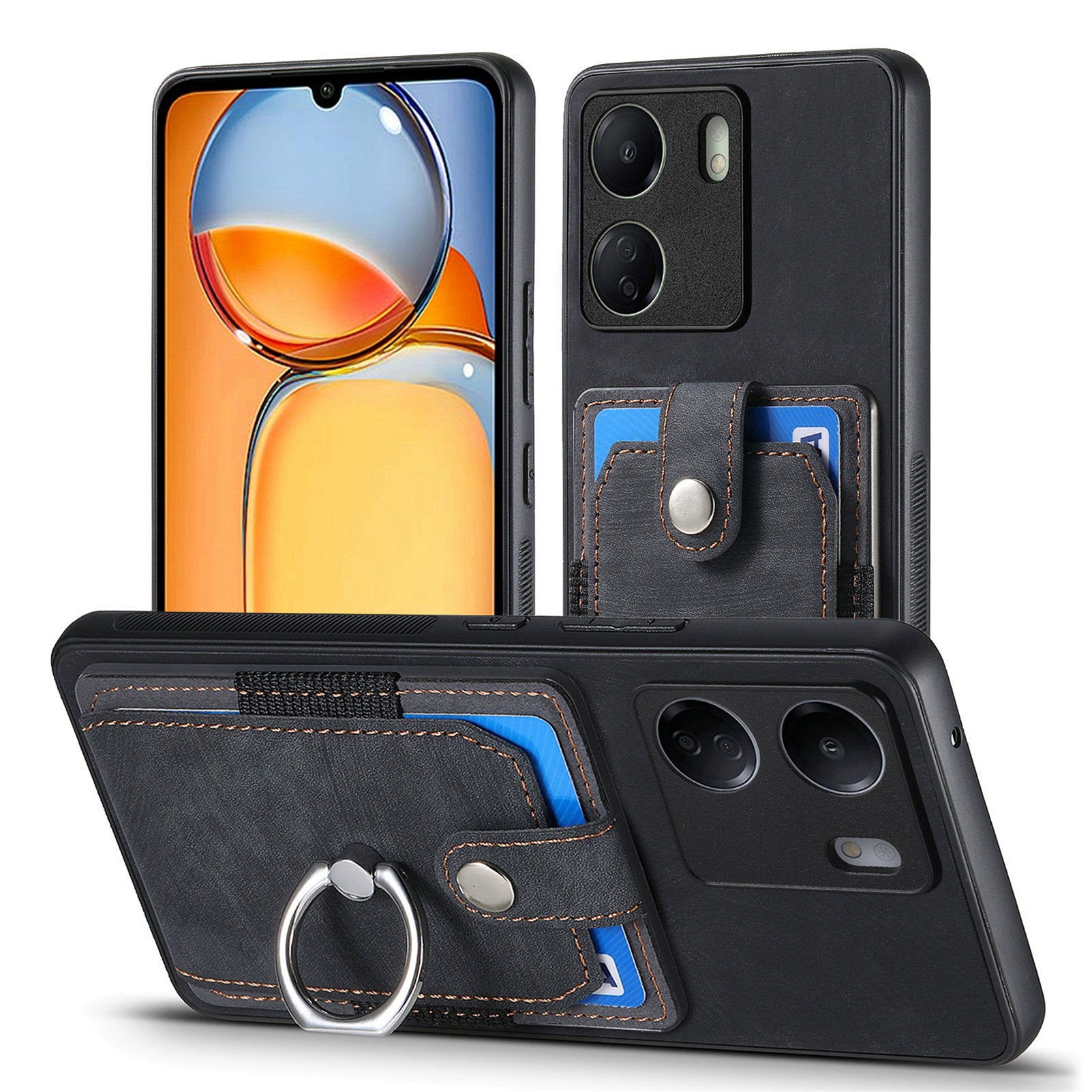 D2 Retro Phone Cover for Xiaomi Redmi 13C 4G / Poco C65 4G Case PU Leather+TPU Kickstand Phone Shell